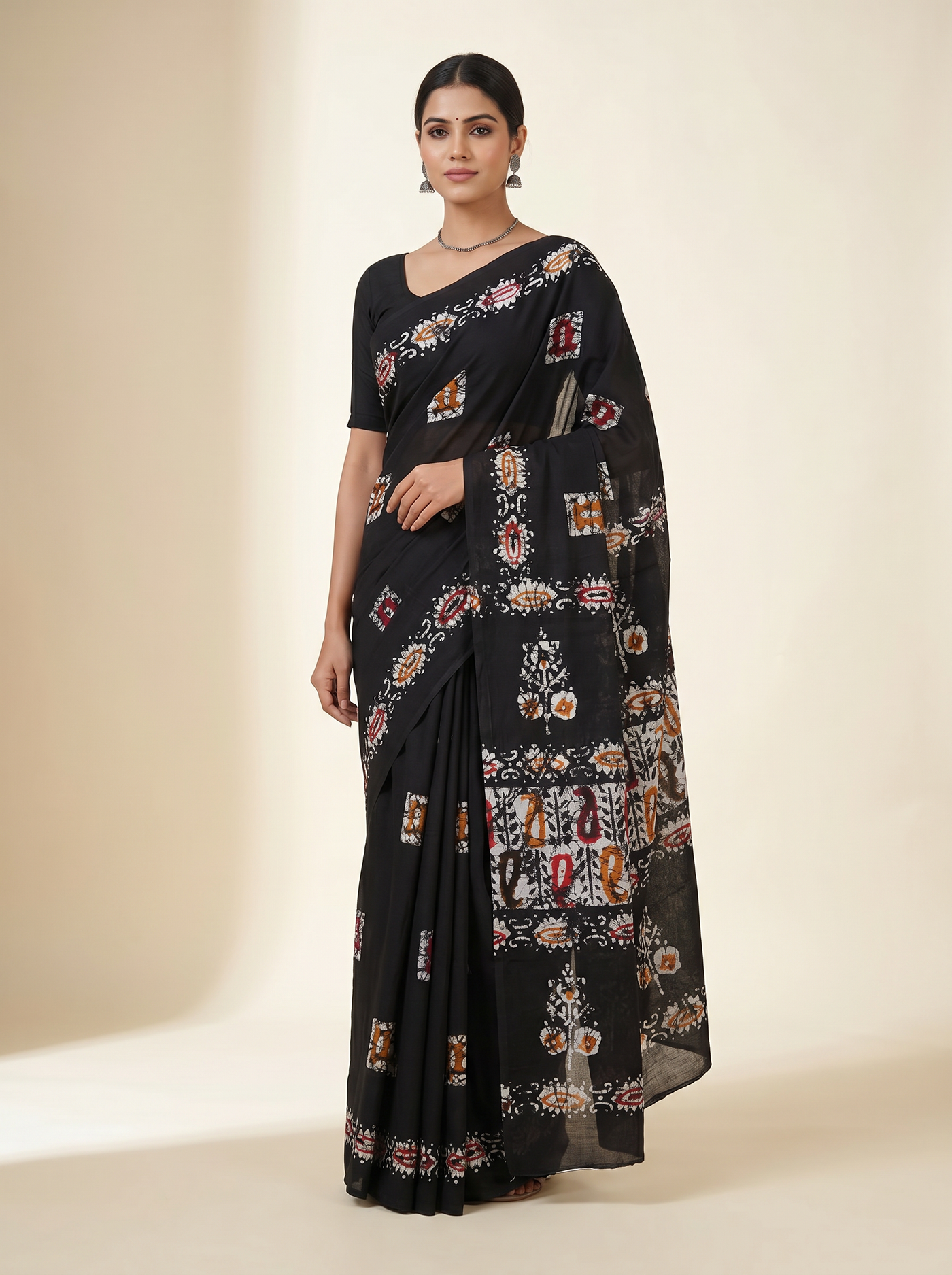Charcoal Grey + Black + Grey pure mulmul cotton saree with blouse