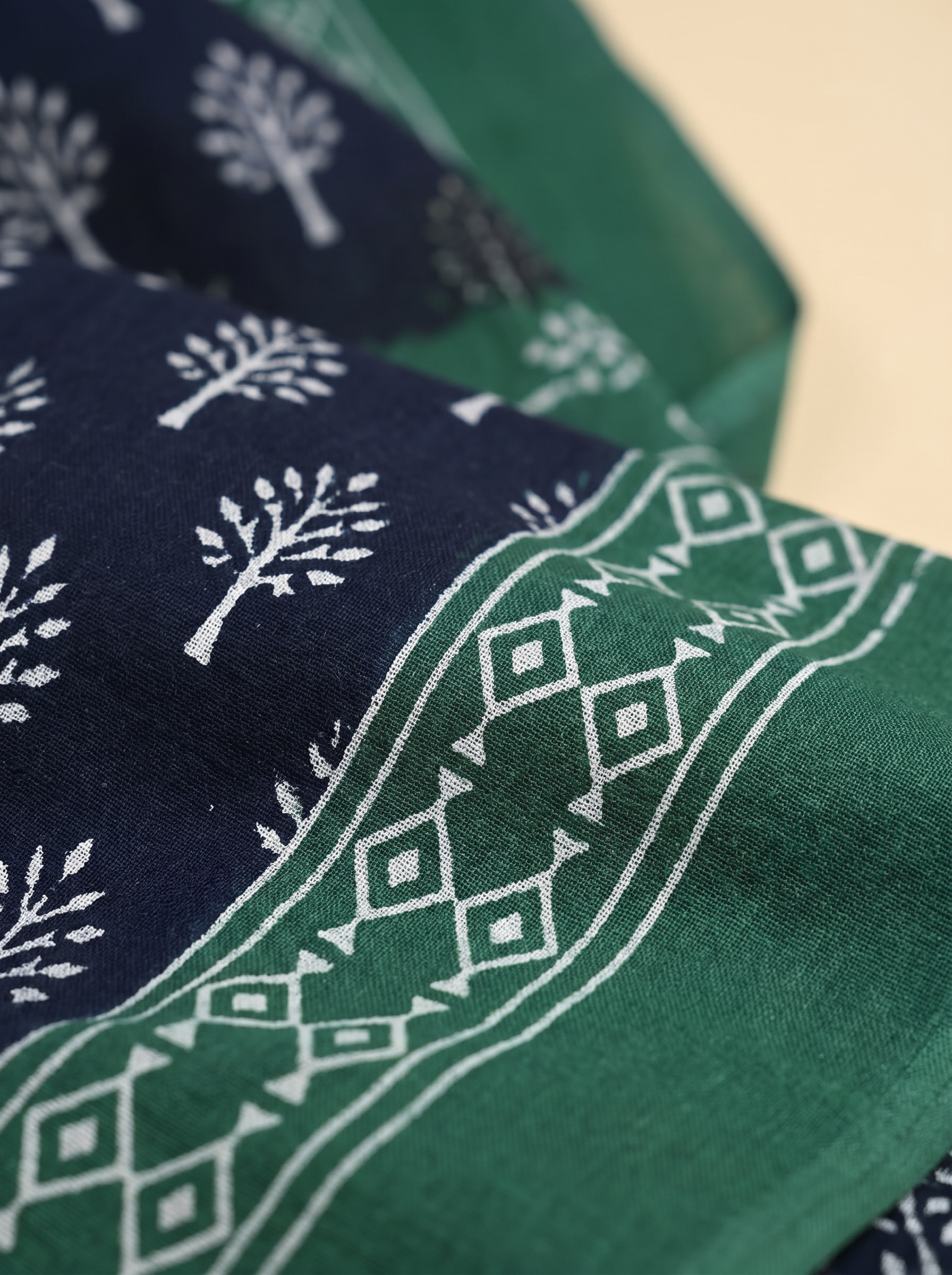 Pure Mulmul Cotton Saree | Bottle Green Handblock Print | Summer & Office Wear | With Blouse image 5