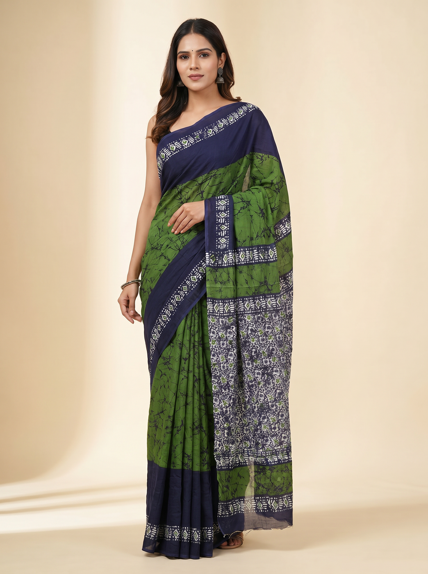 Bottle Green + Charcoal Grey + Ink Blue + Grey pure mulmul cotton saree with blouse