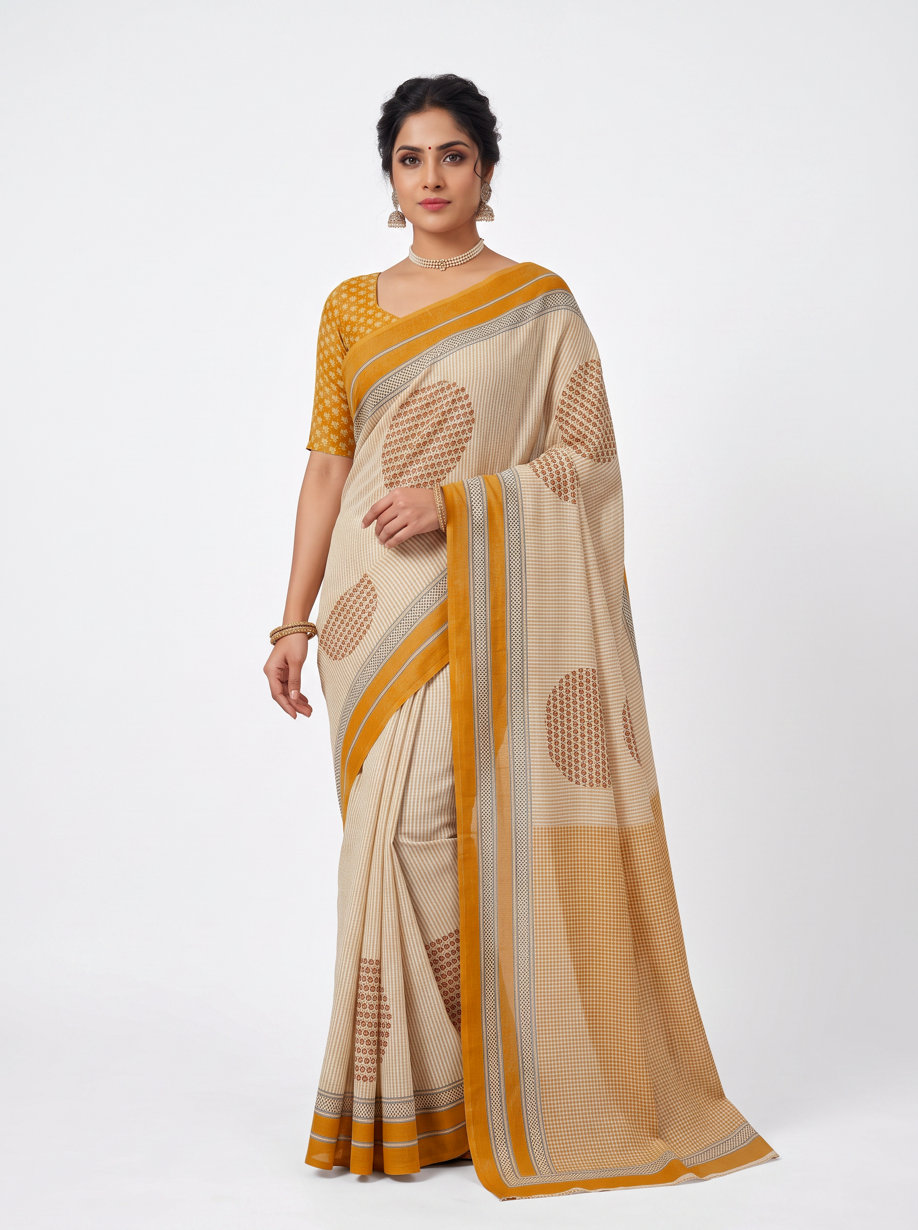 Brick Red & Burnt Orange Self Design Mulmul Saree with Blouse