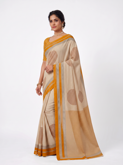 Brick Red & Burnt Orange Self Design Mulmul Saree with Blouse - view 2