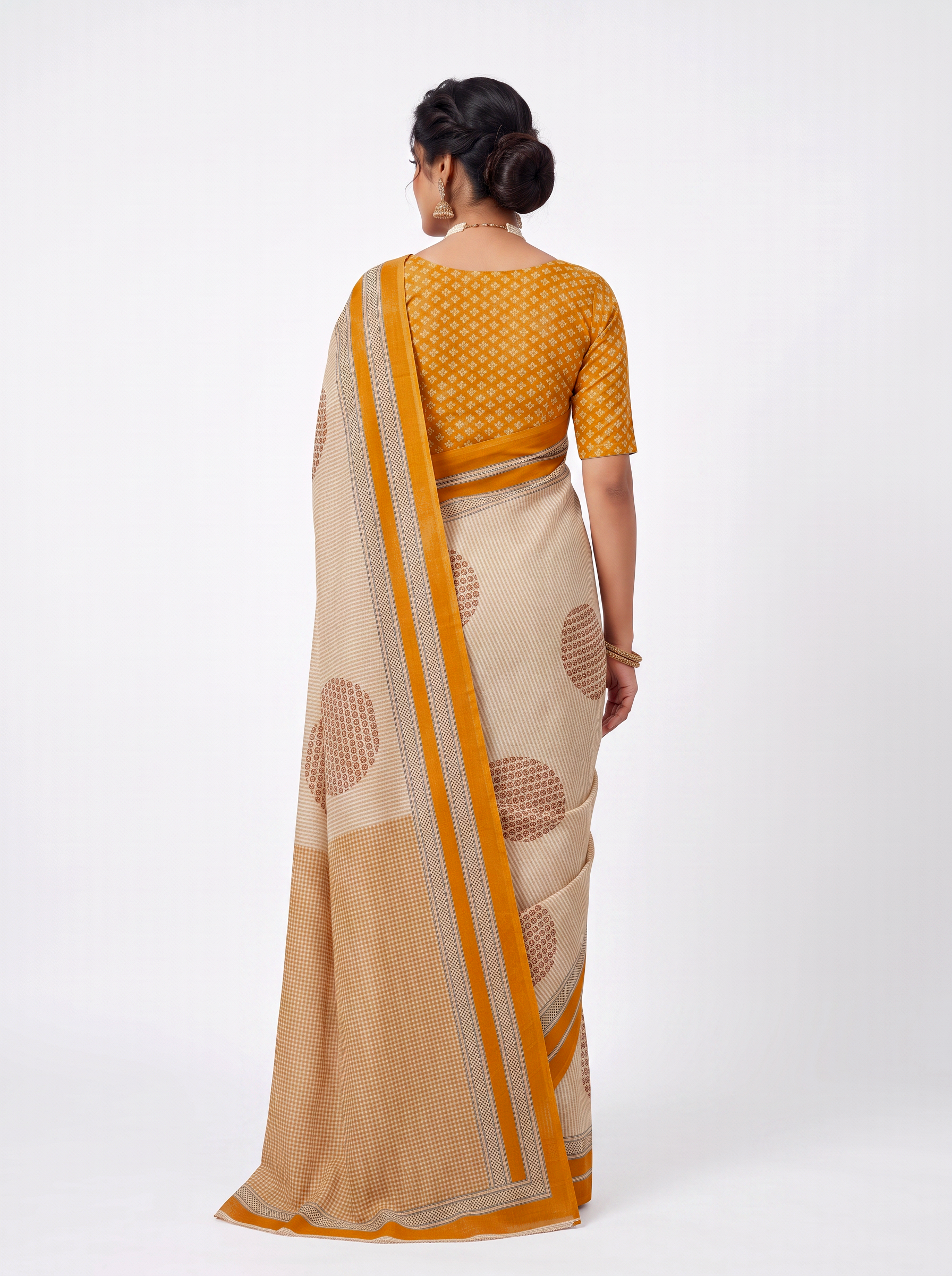Brick Red & Burnt Orange Self Design Mulmul Saree with Blouse - view 3