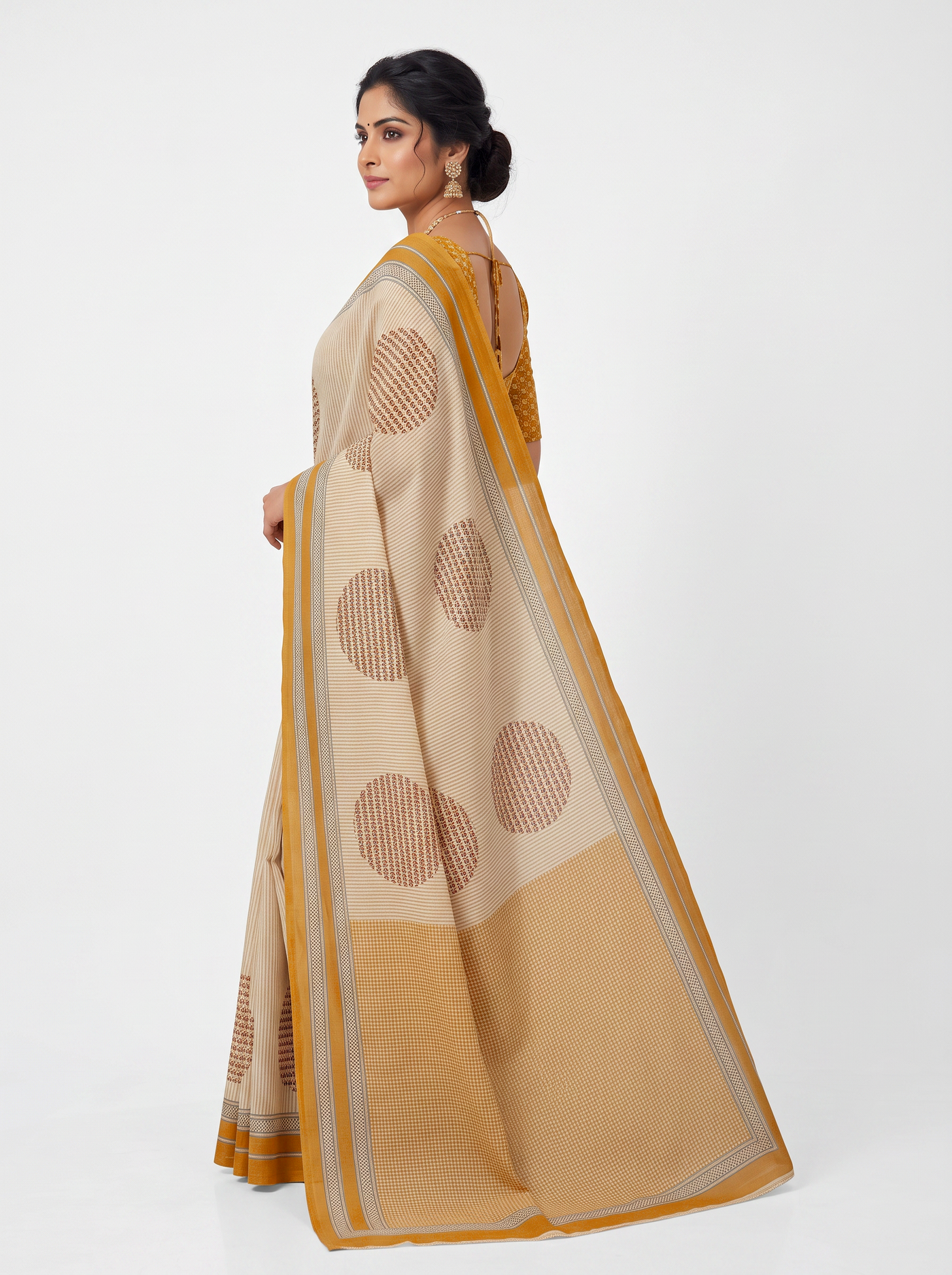 Brick Red & Burnt Orange Self Design Mulmul Saree with Blouse - view 4