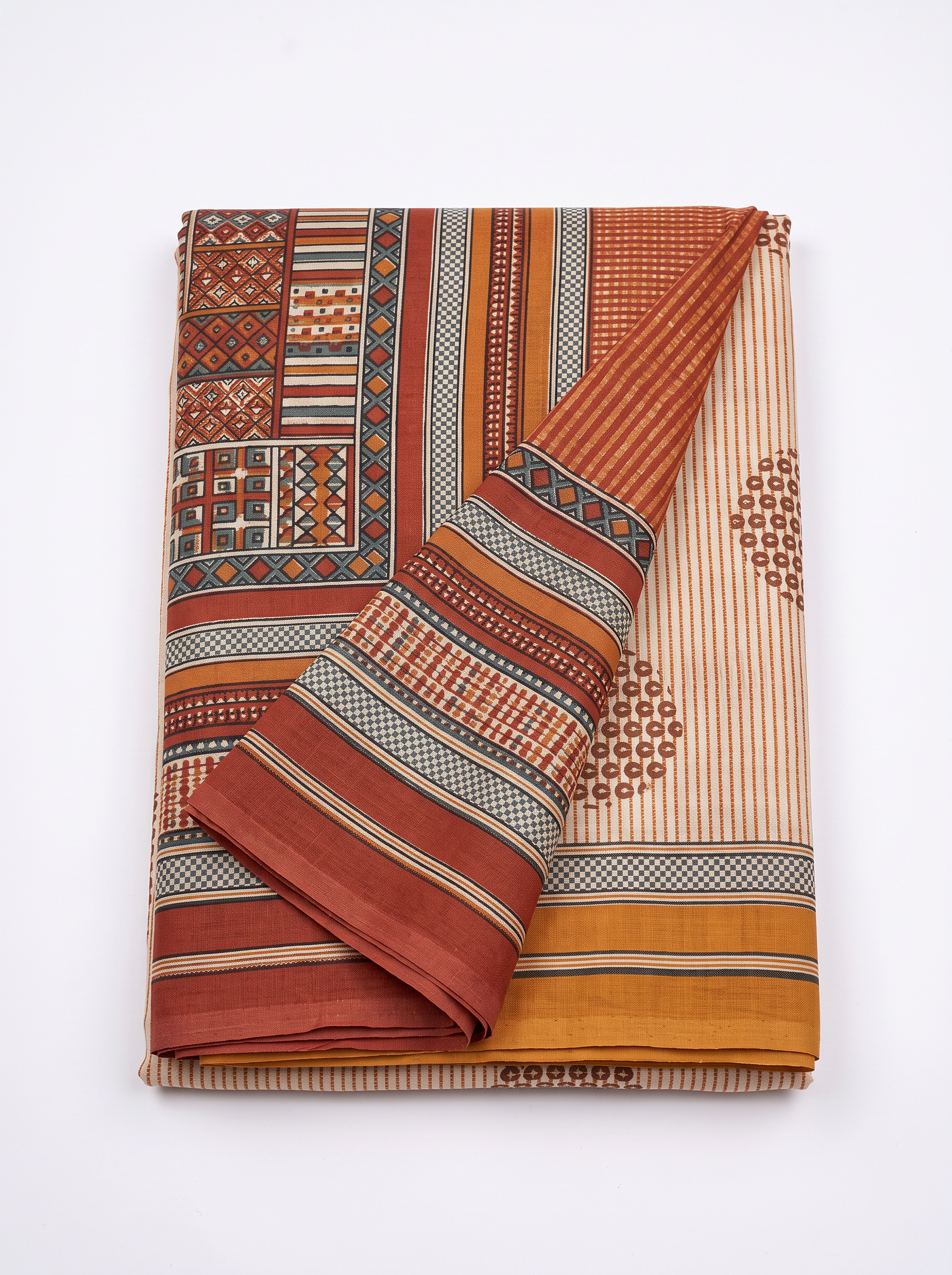 Brick Red & Burnt Orange Self Design Mulmul Saree with Blouse - view 5