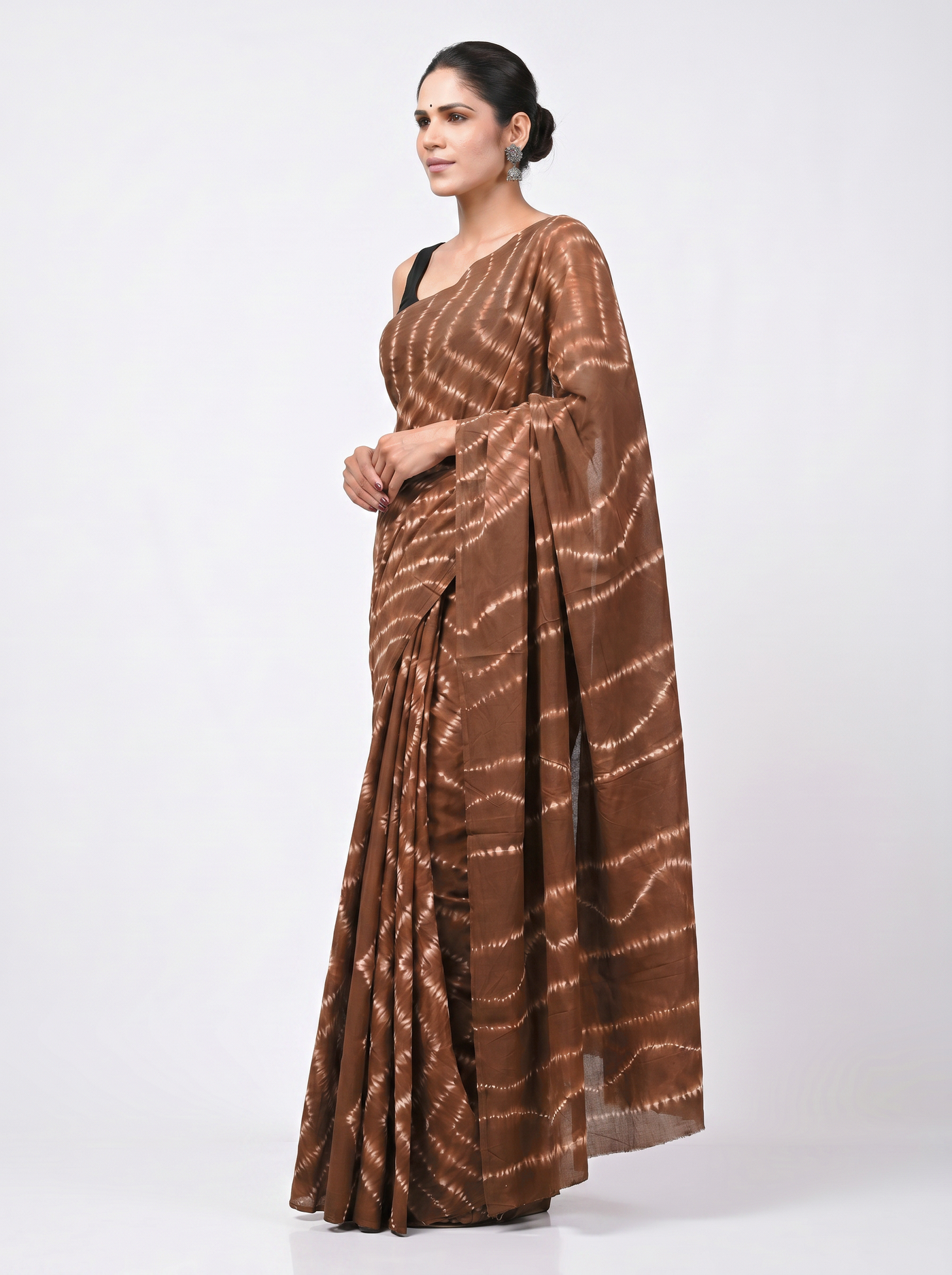 Pure Mulmul Cotton Saree | Brick Red Handblock Print | Summer & Office Wear | With Blouse image 2