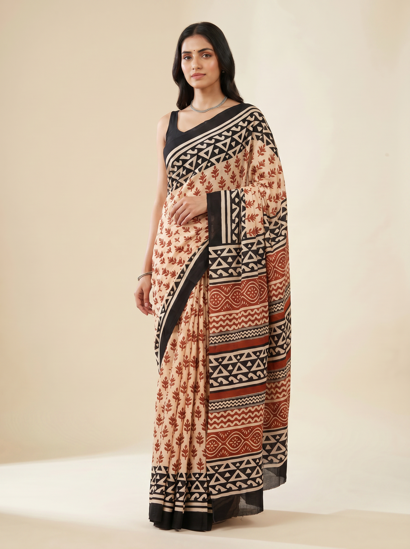 Brick Red + Terracotta pure mulmul cotton saree with blouse