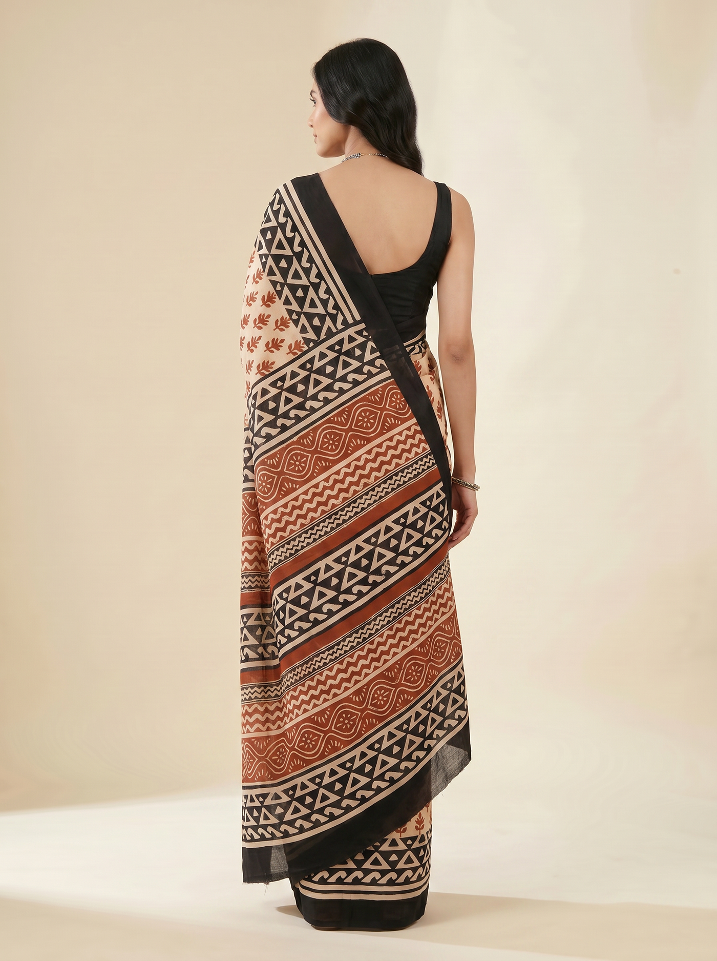 Pure Mulmul Cotton Saree | Brick Red + Terracotta Handblock Print | Summer & Office Wear | With Blouse | Design 2 image 3