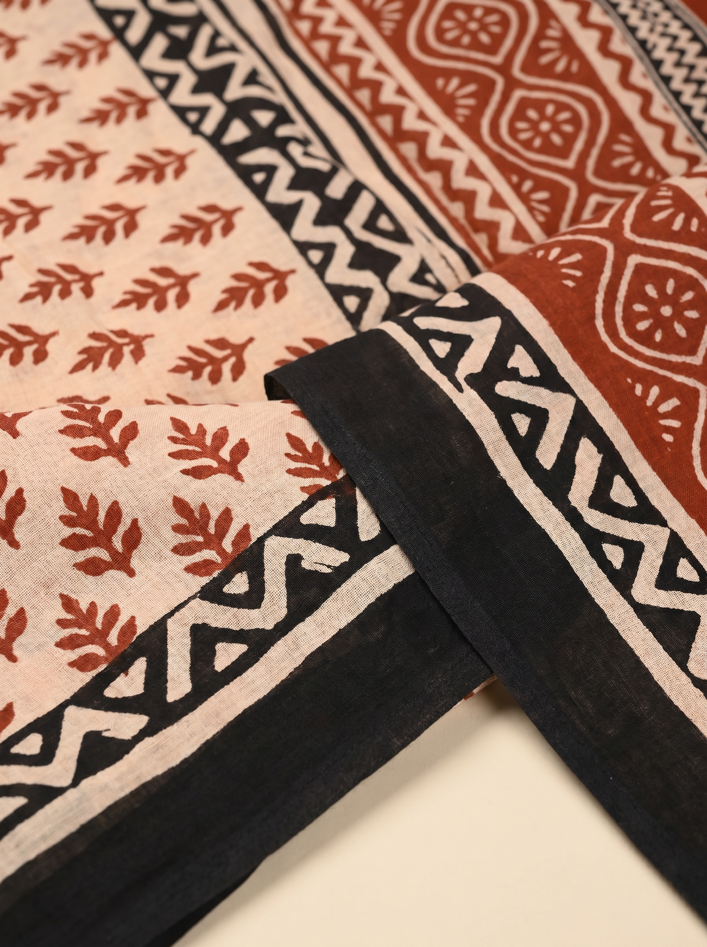 Pure Mulmul Cotton Saree | Brick Red + Terracotta Handblock Print | Summer & Office Wear | With Blouse | Design 2 image 5
