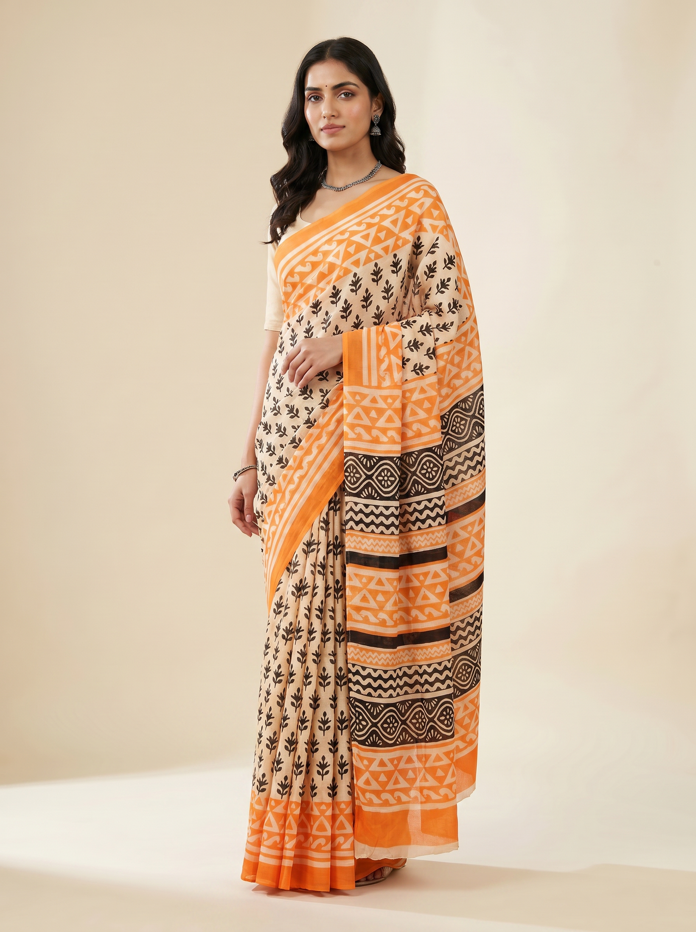 Brick Red + Terracotta pure mulmul cotton saree with blouse
