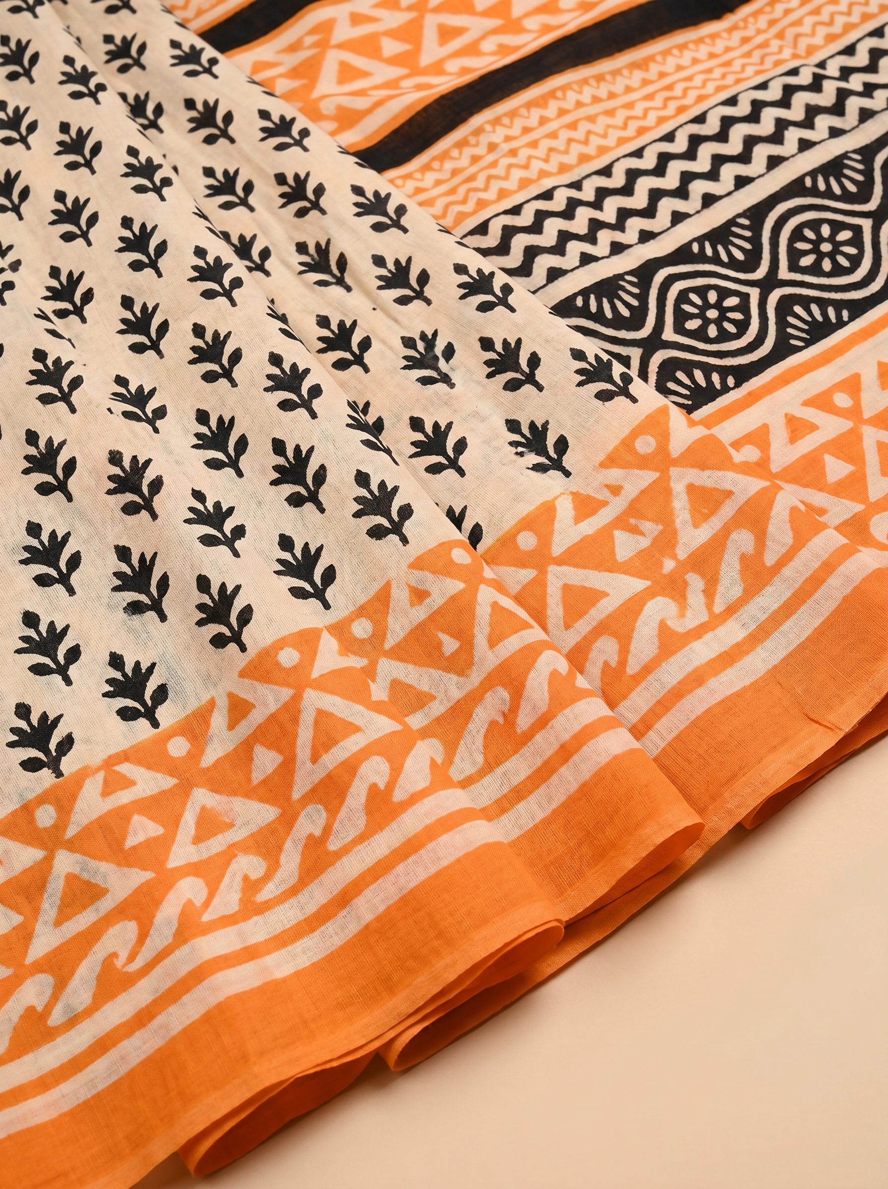 Pure Mulmul Cotton Saree | Brick Red + Terracotta Handblock Print | Summer & Office Wear | With Blouse image 5