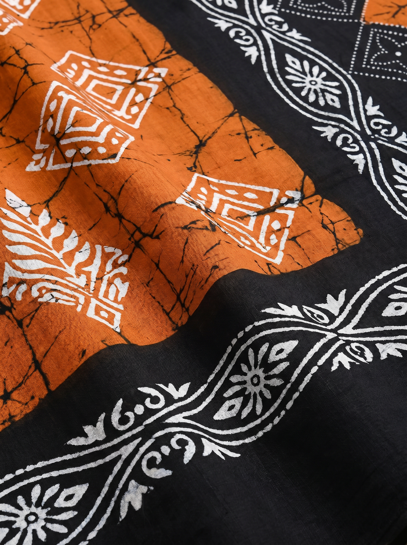 Pure Mulmul Cotton Saree | Charcoal Grey + Brick Red + Burnt Orange + Black + Grey Handblock Print | Summer & Office Wear | With Blouse image 5