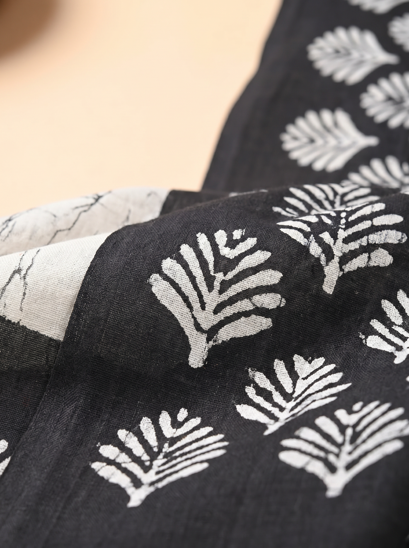 Pure Mulmul Cotton Saree | Charcoal Grey + Black + Grey Handblock Print | Summer & Office Wear | With Blouse image 5