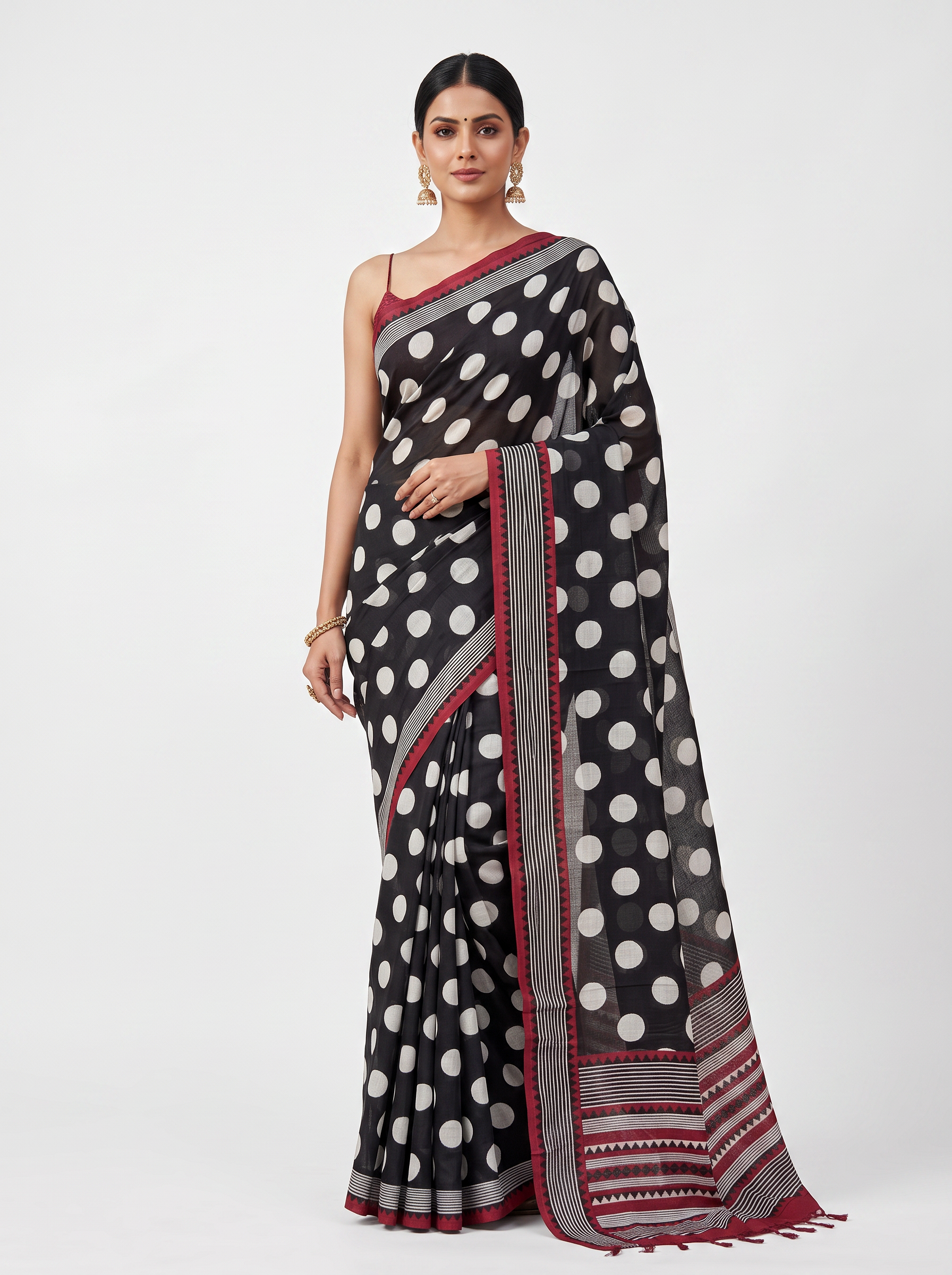 Charcoal Grey Contrast Border Mulmul Saree with Blouse
