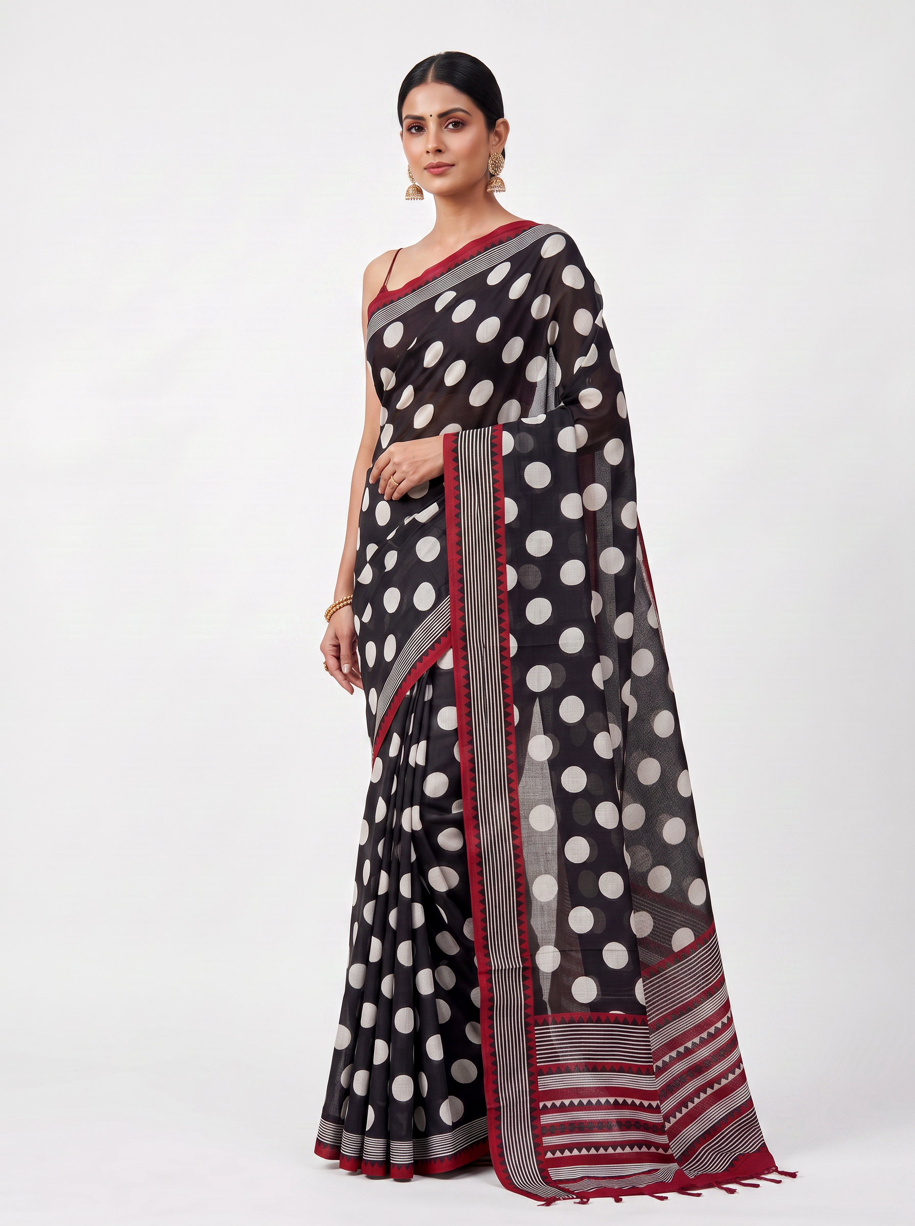 Charcoal Grey Contrast Border Mulmul Saree with Blouse - view 2