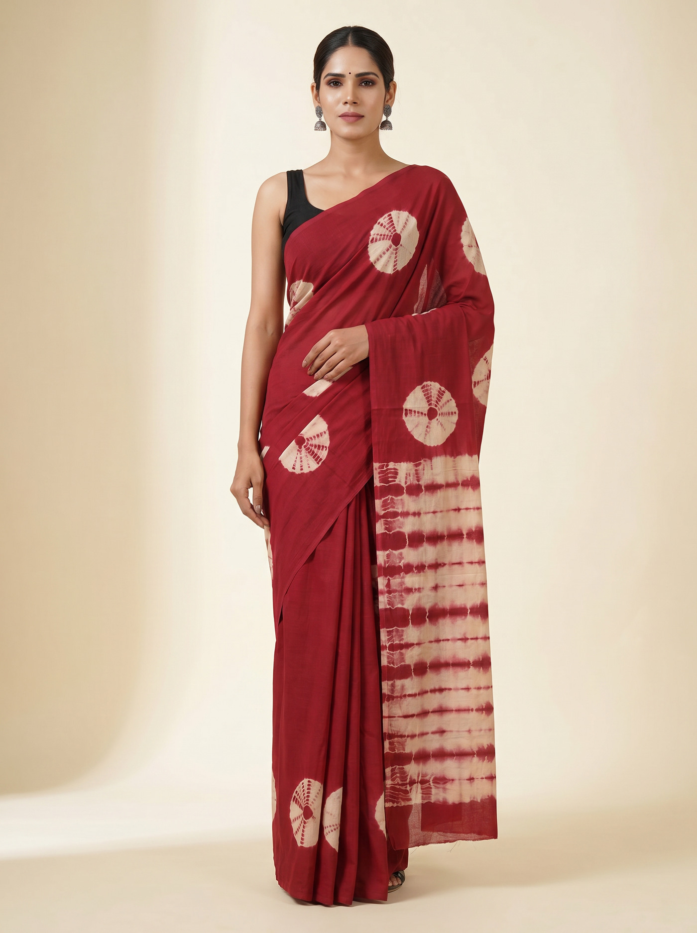 Crimson + Beige pure mulmul cotton saree with blouse