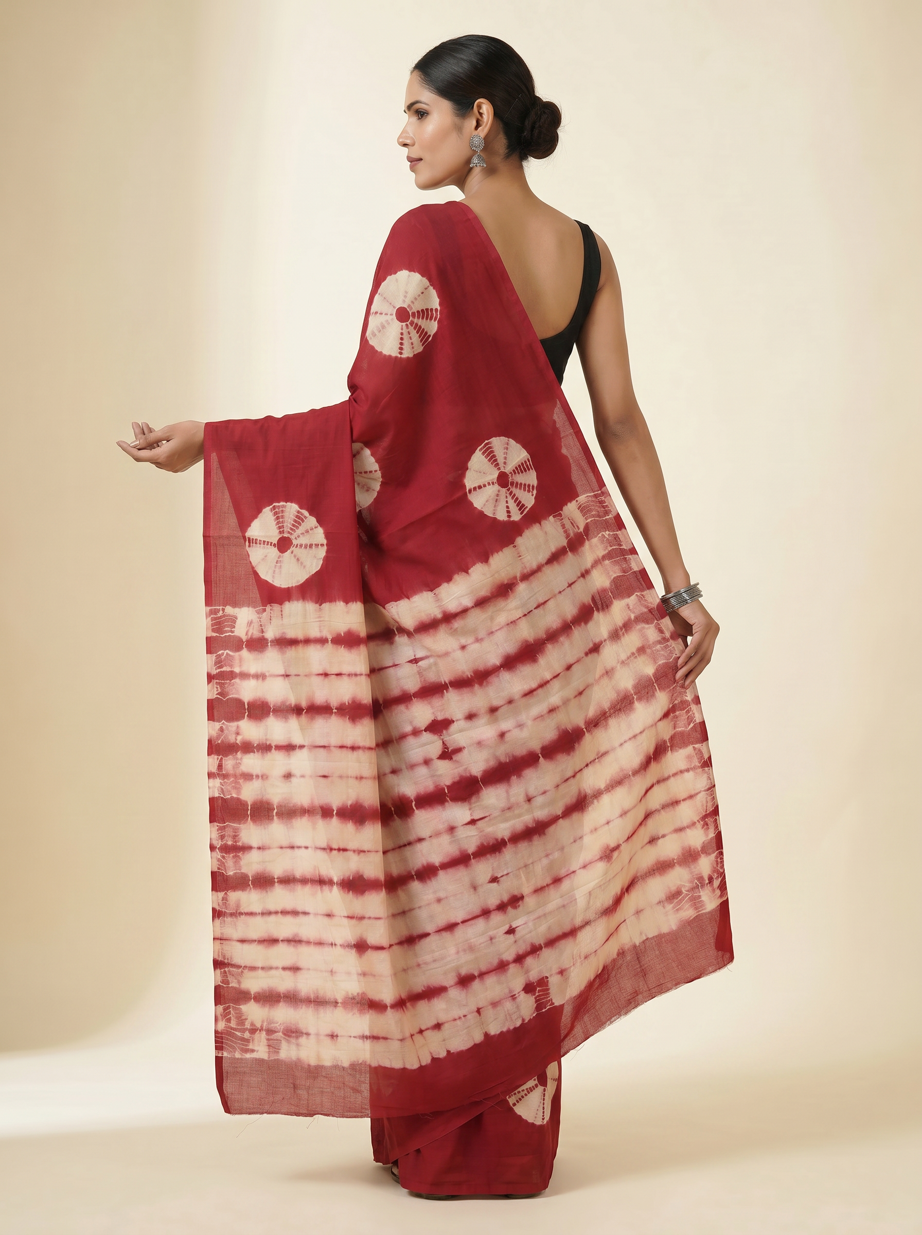 Pure Mulmul Cotton Saree | Crimson + Beige Handblock Print | Summer & Office Wear | With Blouse image 4
