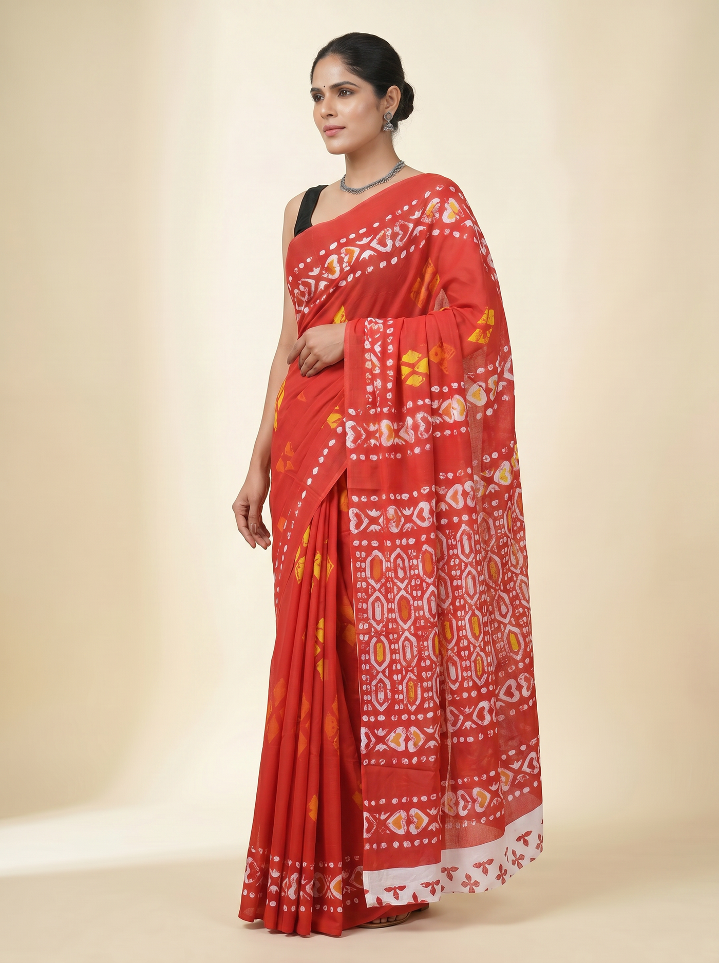 Pure Mulmul Cotton Saree | Crimson Handblock Print | Summer & Office Wear | With Blouse | Design 2 image 2