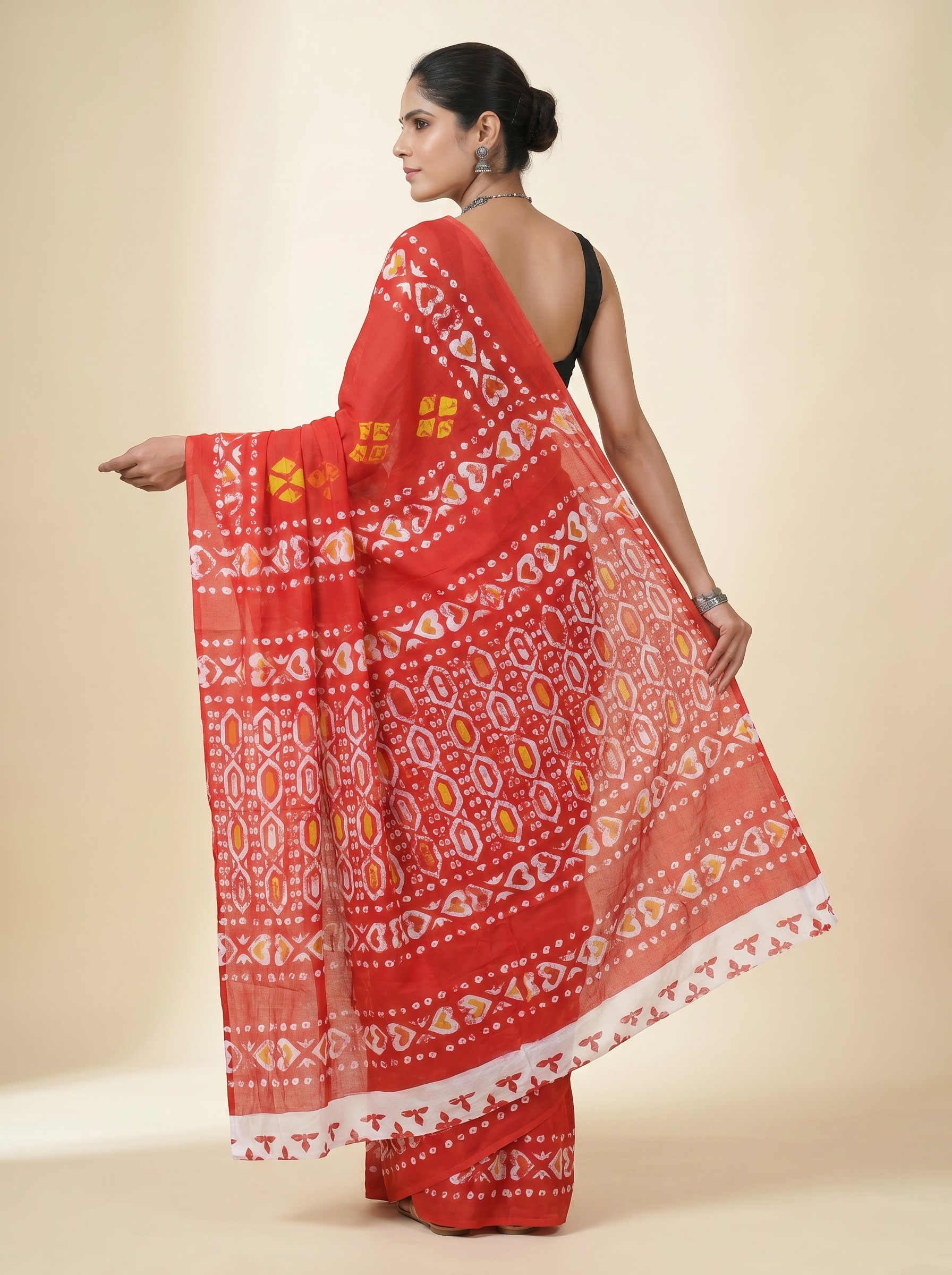 Pure Mulmul Cotton Saree | Crimson Handblock Print | Summer & Office Wear | With Blouse | Design 2 image 4