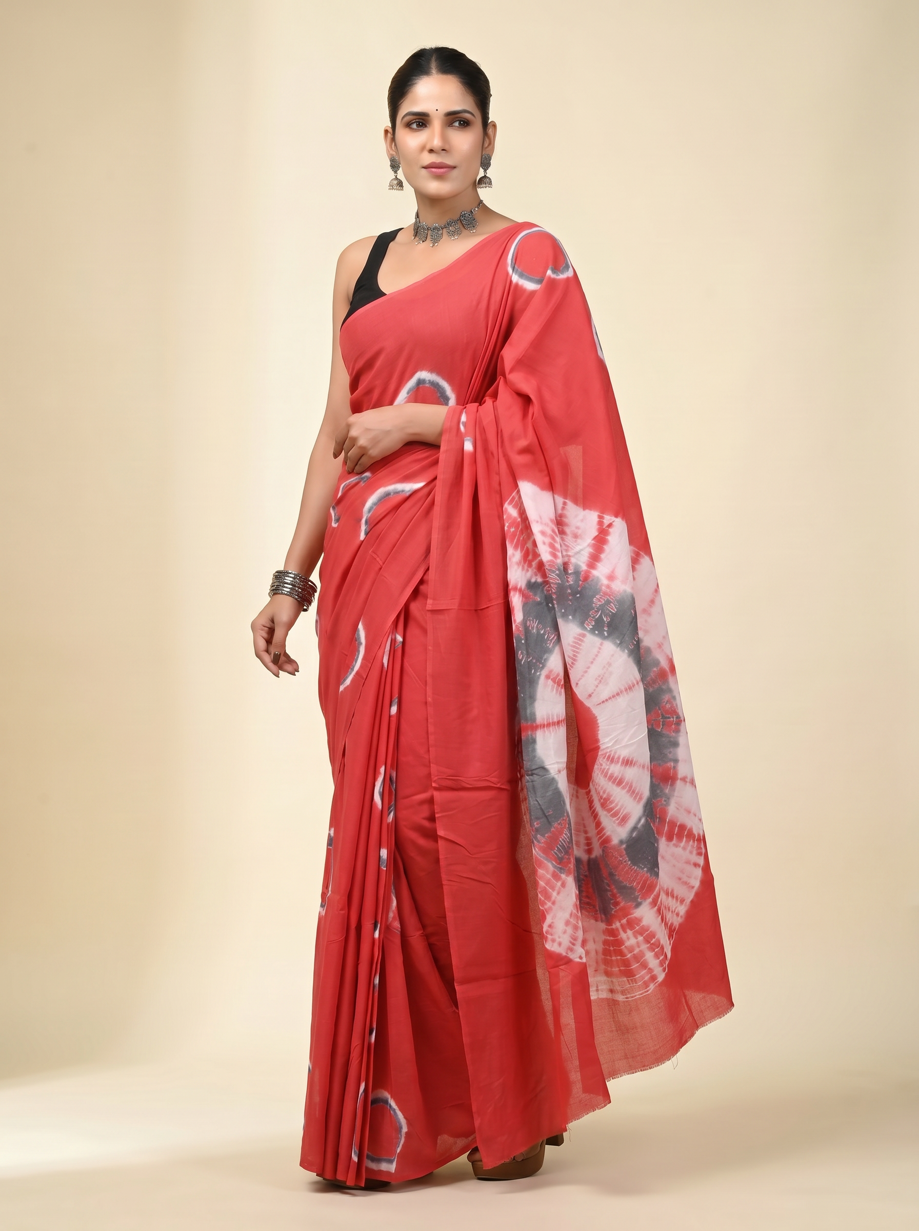 Pure Mulmul Cotton Saree | Crimson Handblock Print | Summer & Office Wear | With Blouse | Design 3 image 2