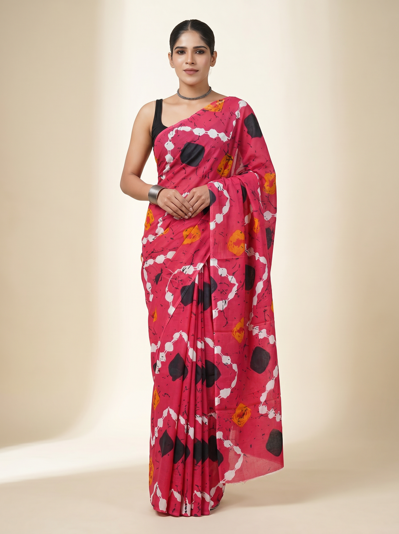 Crimson pure mulmul cotton saree with blouse