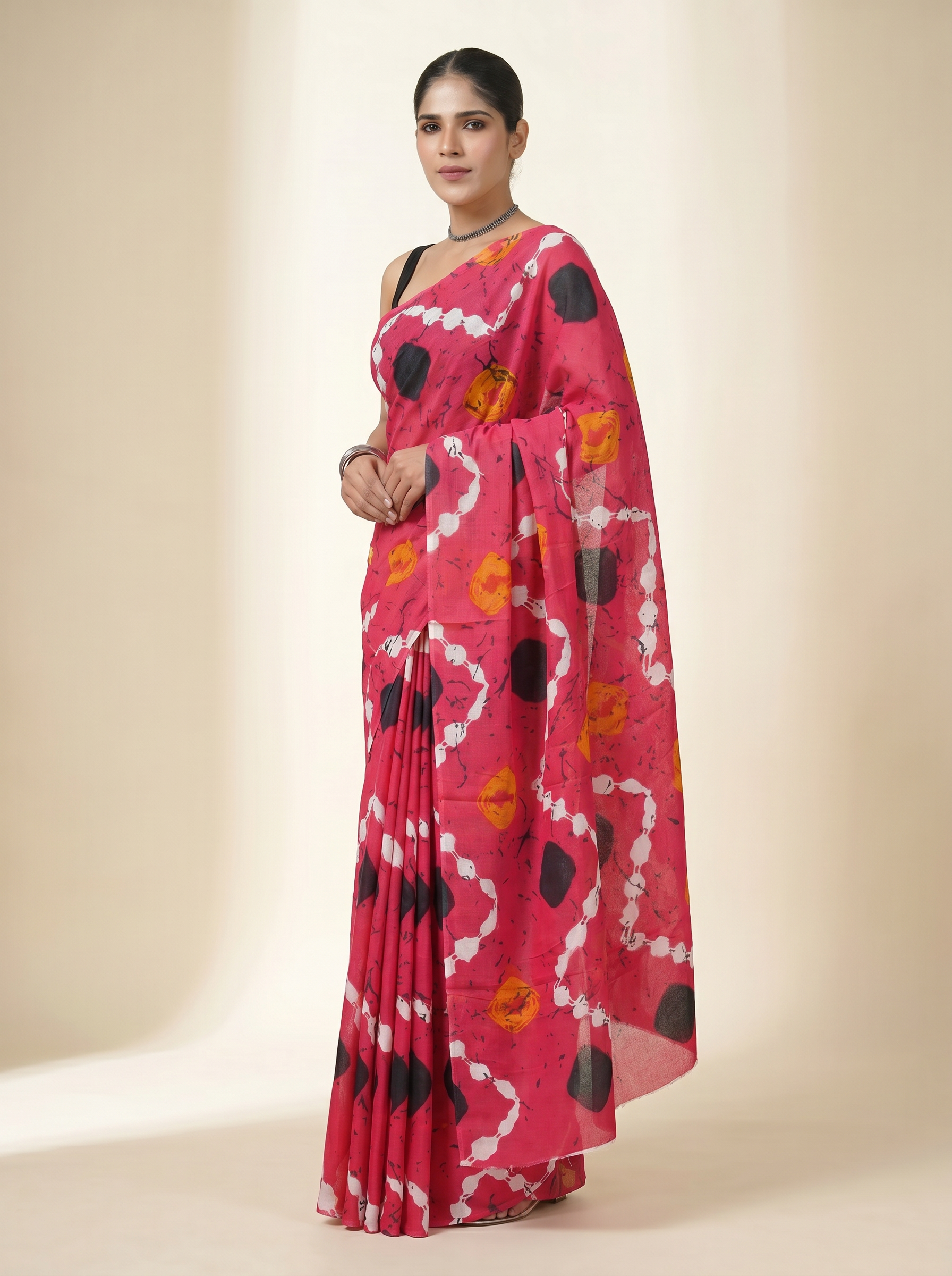 Pure Mulmul Cotton Saree | Crimson Handblock Print | Summer & Office Wear | With Blouse | Design 4 image 2