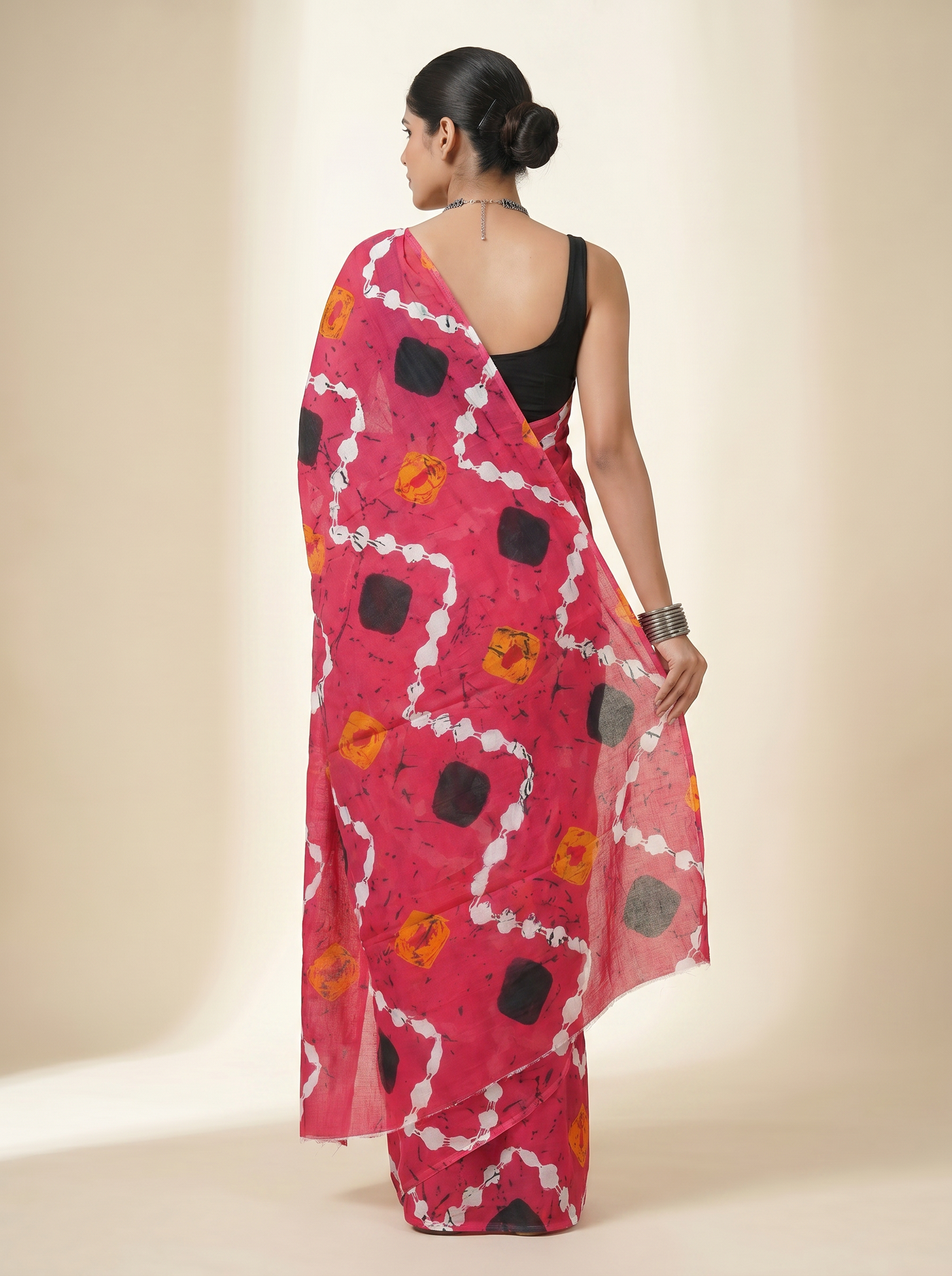 Pure Mulmul Cotton Saree | Crimson Handblock Print | Summer & Office Wear | With Blouse | Design 4 image 3