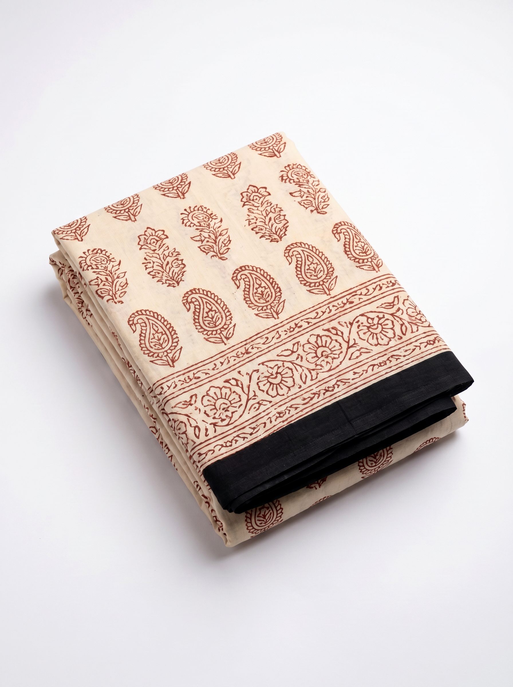 Pure Mulmul Cotton Saree | Terracotta + Crimson + Beige Handblock Print | Summer & Office Wear | With Blouse image 5