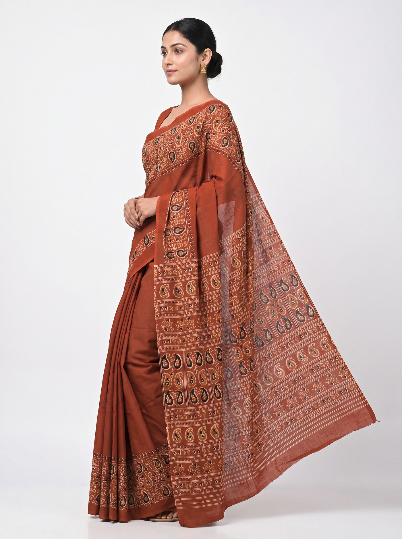 Pure Mulmul Cotton Saree | Deep Red Handblock Print | Summer & Office Wear | With Blouse | Design 2 image 2