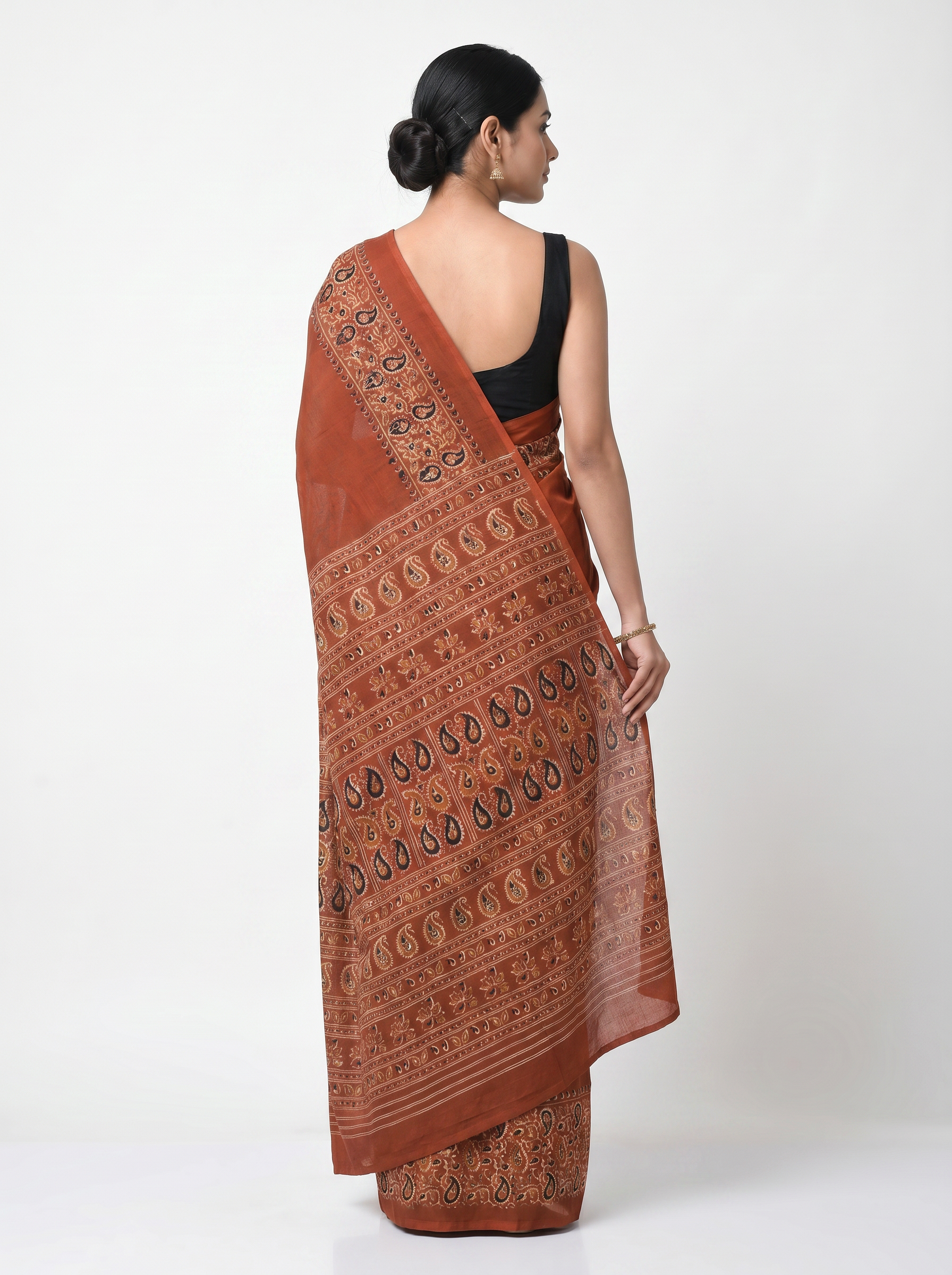 Pure Mulmul Cotton Saree | Deep Red Handblock Print | Summer & Office Wear | With Blouse | Design 2 image 3