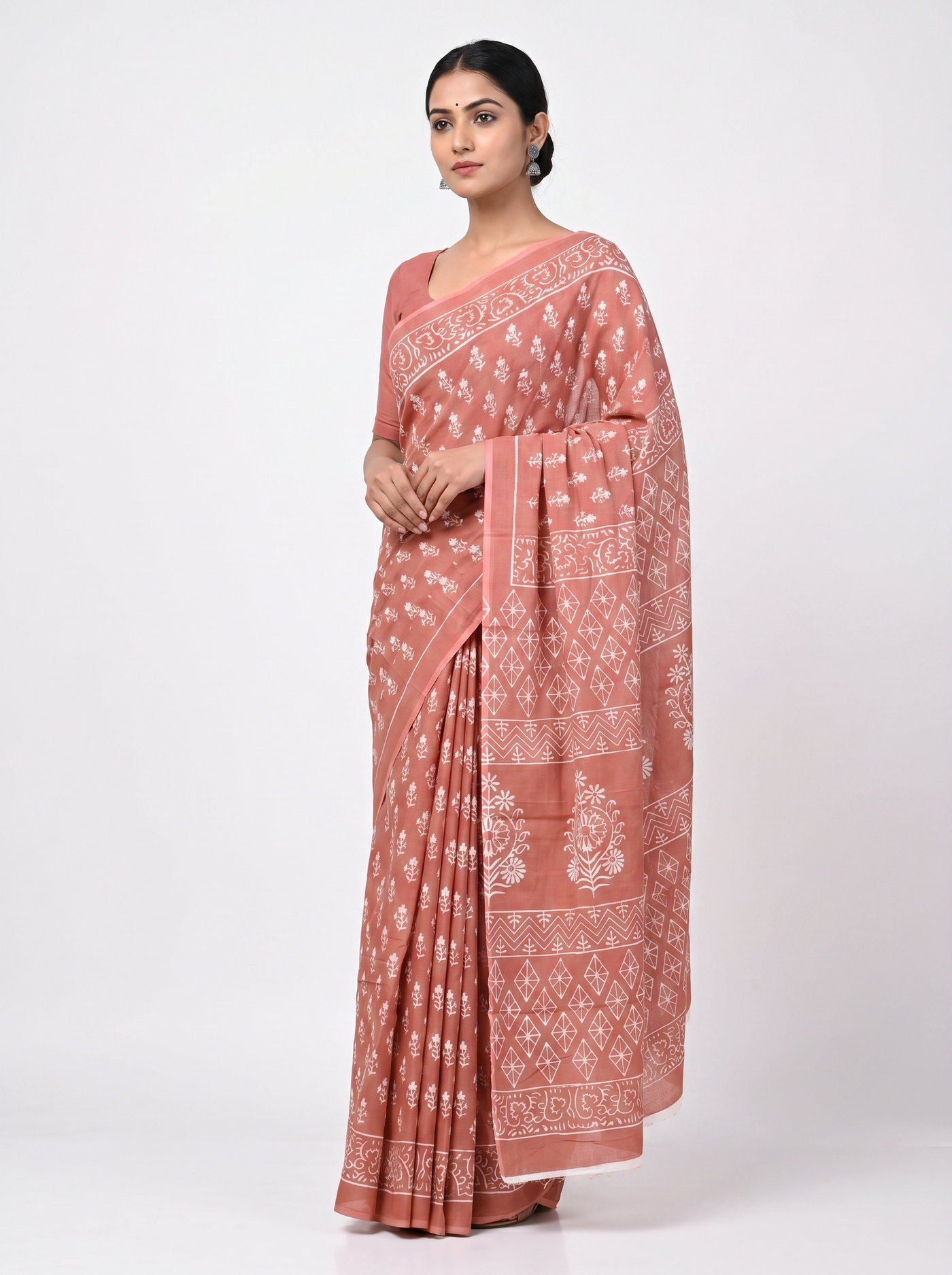 Deep Red pure mulmul cotton saree with blouse