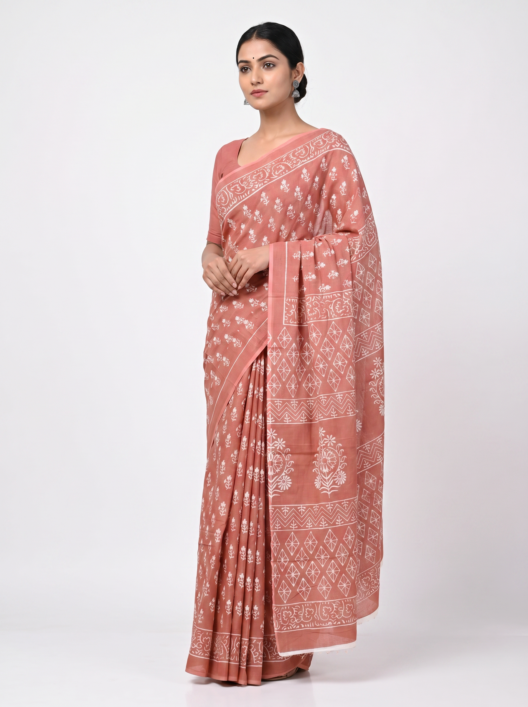 Deep Red pure mulmul cotton saree with blouse