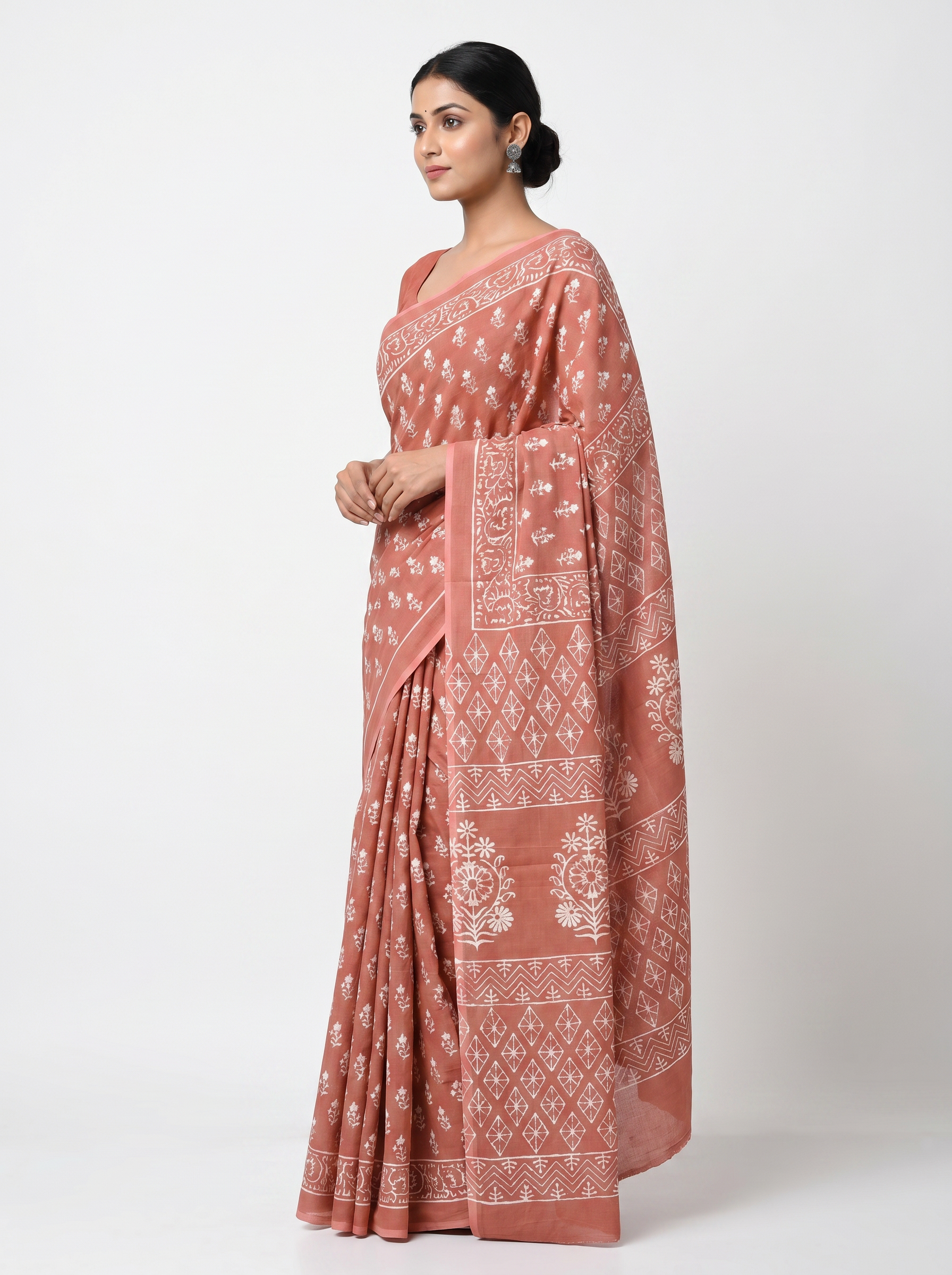 Pure Mulmul Cotton Saree | Deep Red Handblock Print | Summer & Office Wear | With Blouse | Design 3 image 2