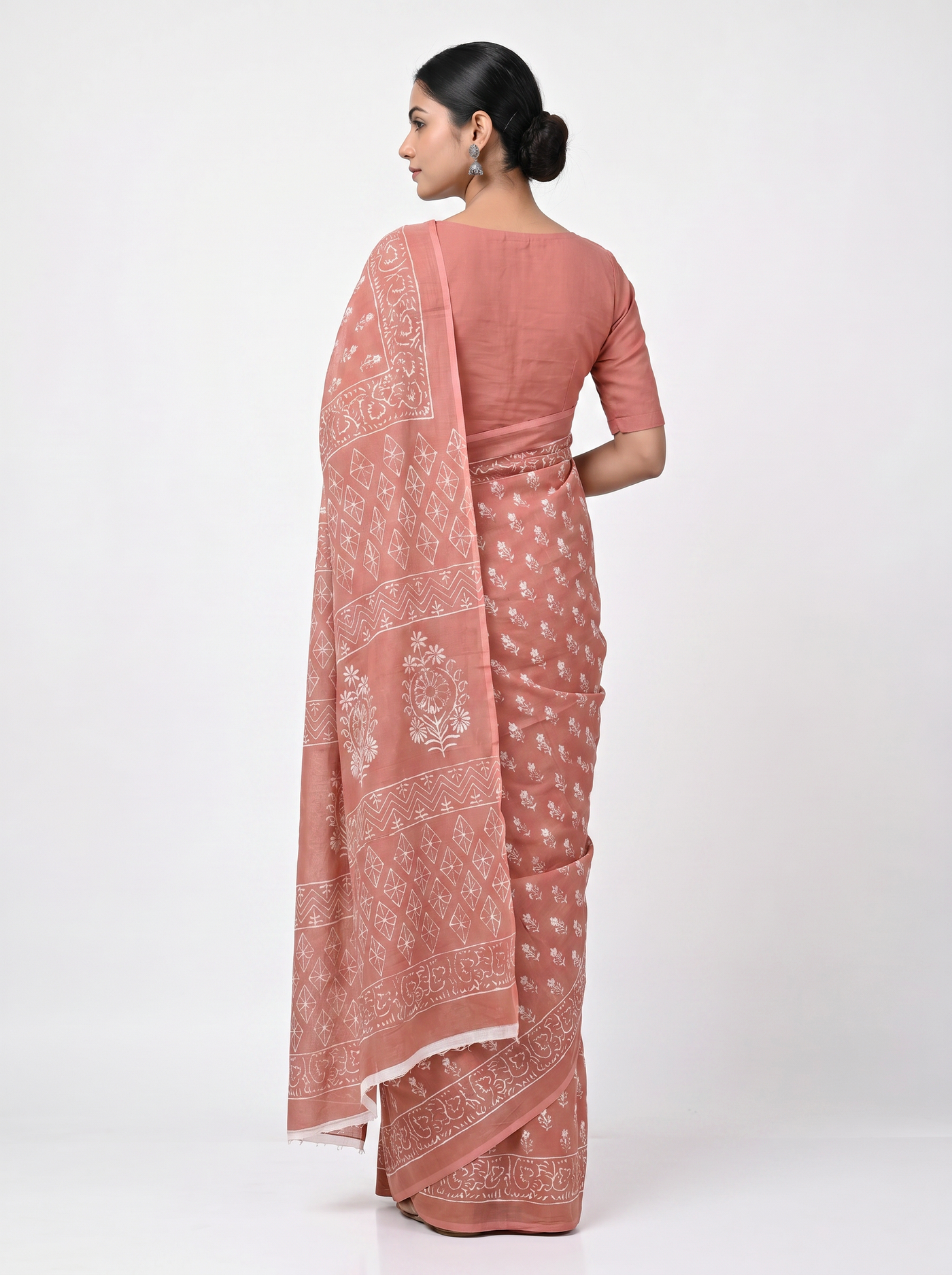 Pure Mulmul Cotton Saree | Deep Red Handblock Print | Summer & Office Wear | With Blouse | Design 3 image 3
