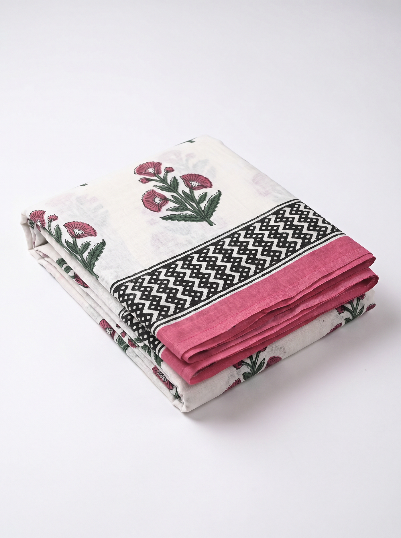 Pure Mulmul Cotton Saree | Deep Red + Grey Handblock Print | Summer & Office Wear | With Blouse image 5