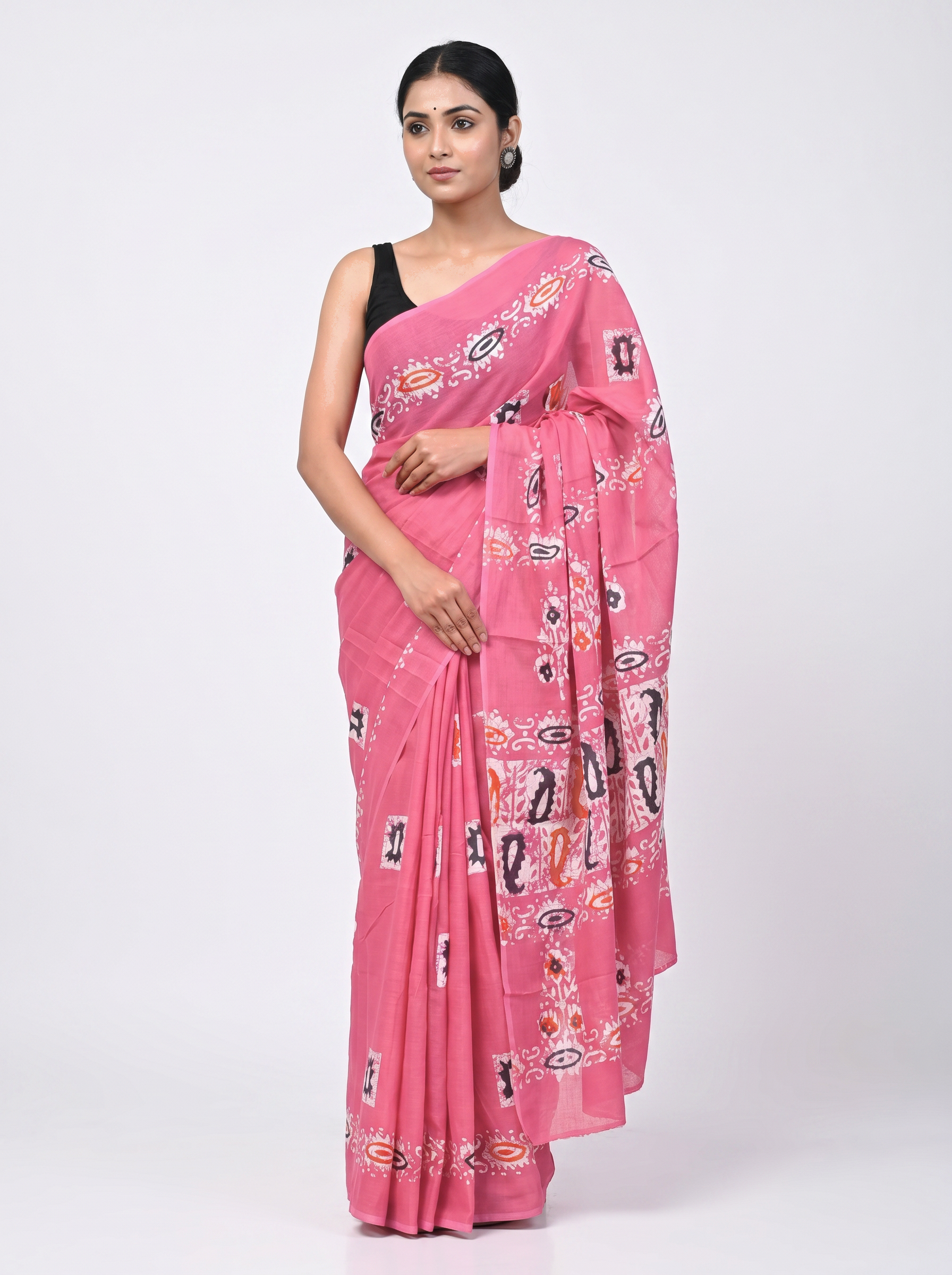 Deep Red + Rani Pink pure mulmul cotton saree with blouse