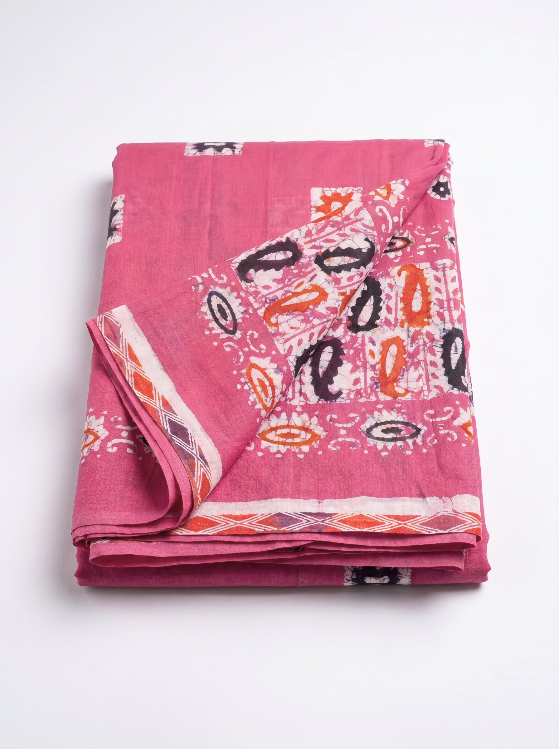Pure Mulmul Cotton Saree | Deep Red + Rani Pink Handblock Print | Summer & Office Wear | With Blouse image 5