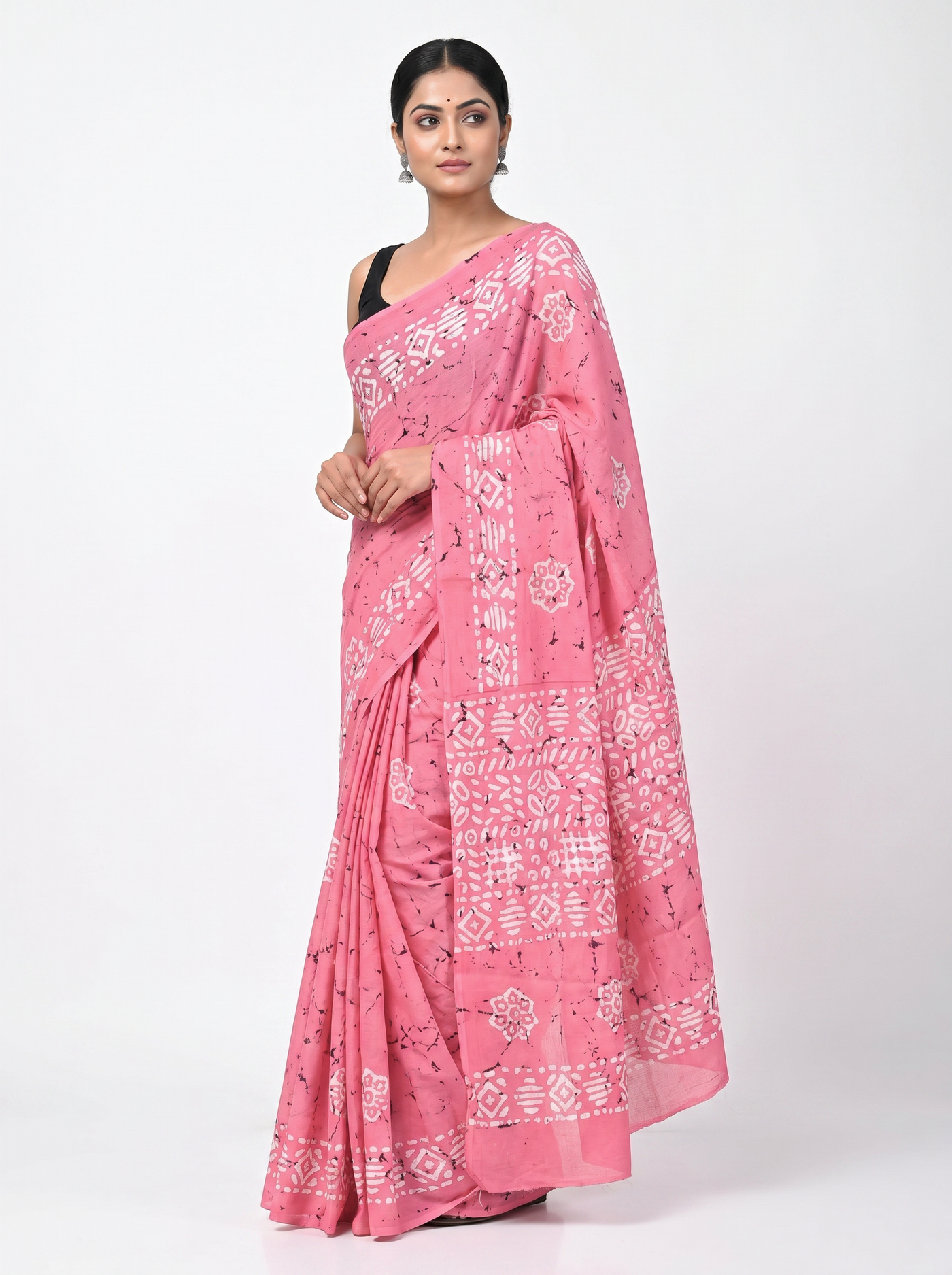 Deep Red + Rose Pink pure mulmul cotton saree with blouse