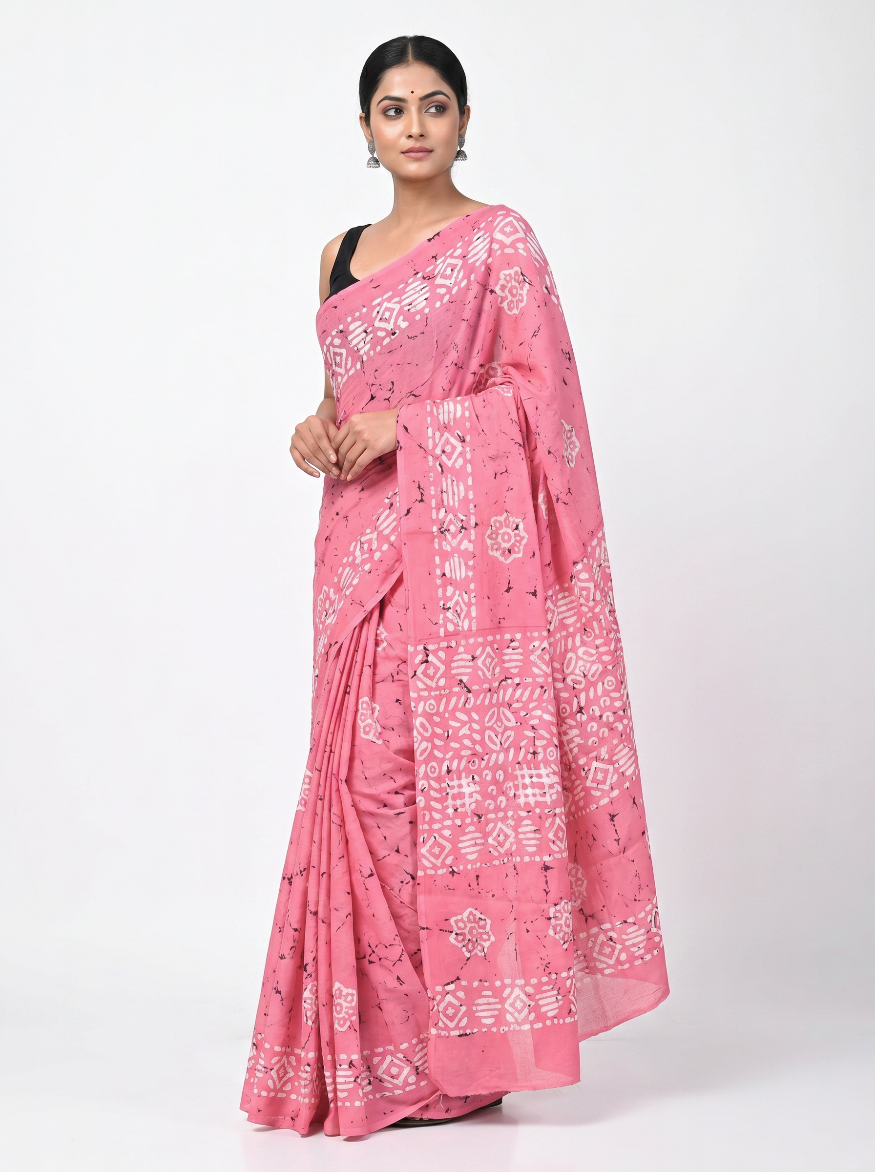 Deep Red + Rose Pink pure mulmul cotton saree with blouse