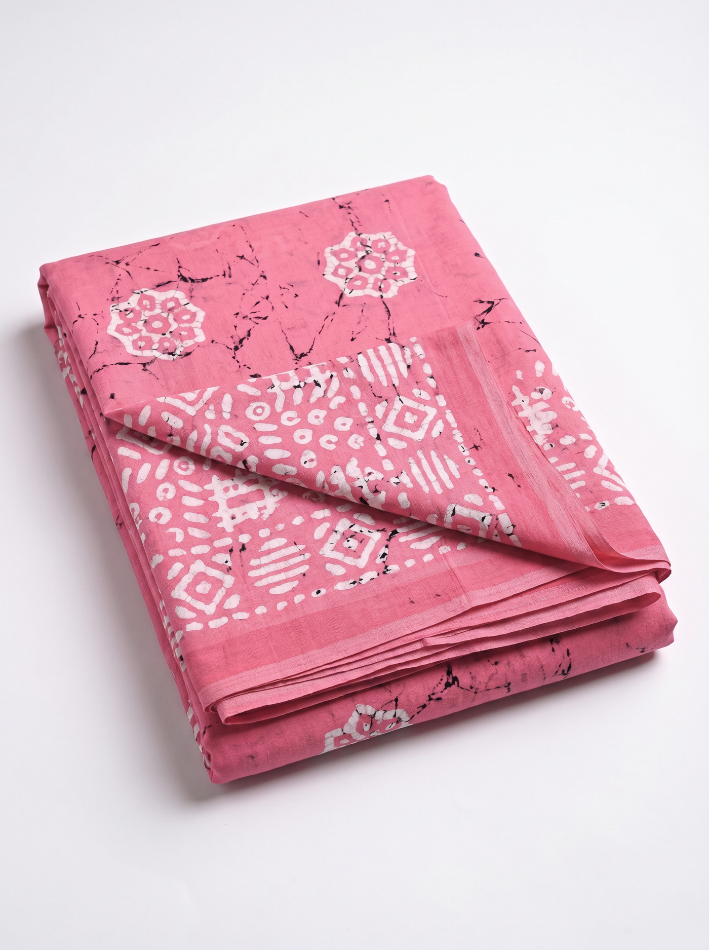 Pure Mulmul Cotton Saree | Deep Red + Rose Pink Handblock Print | Summer & Office Wear | With Blouse image 5