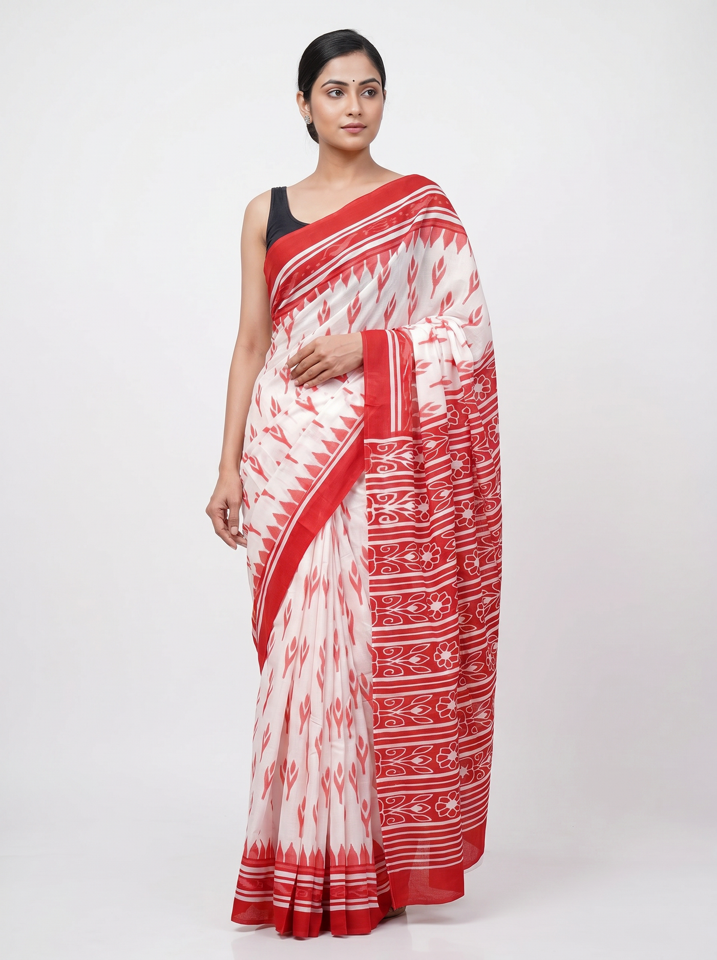Deep Red pure mulmul cotton saree with blouse