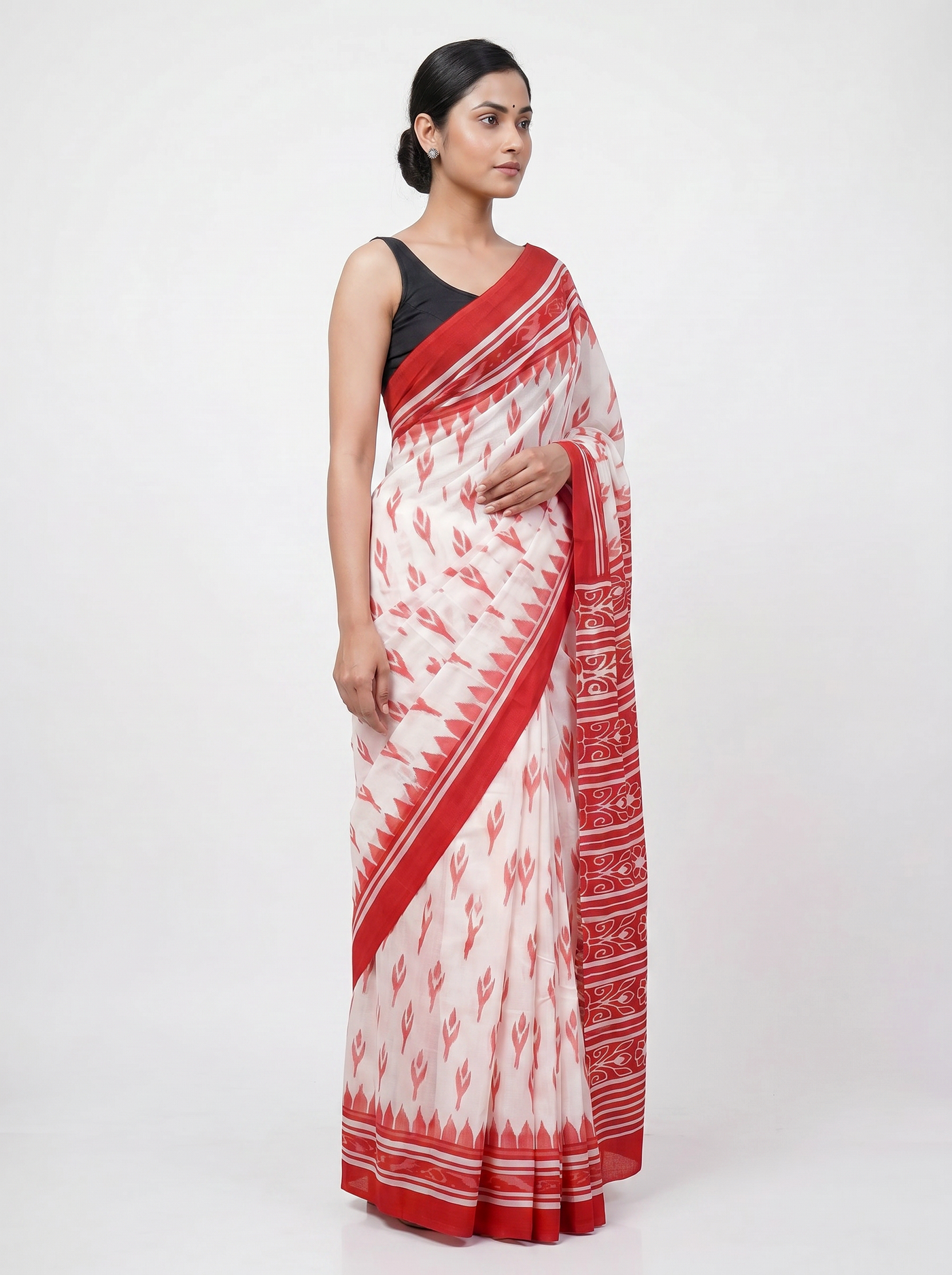 Pure Mulmul Cotton Saree | Deep Red Handblock Print | Summer & Office Wear | With Blouse image 2