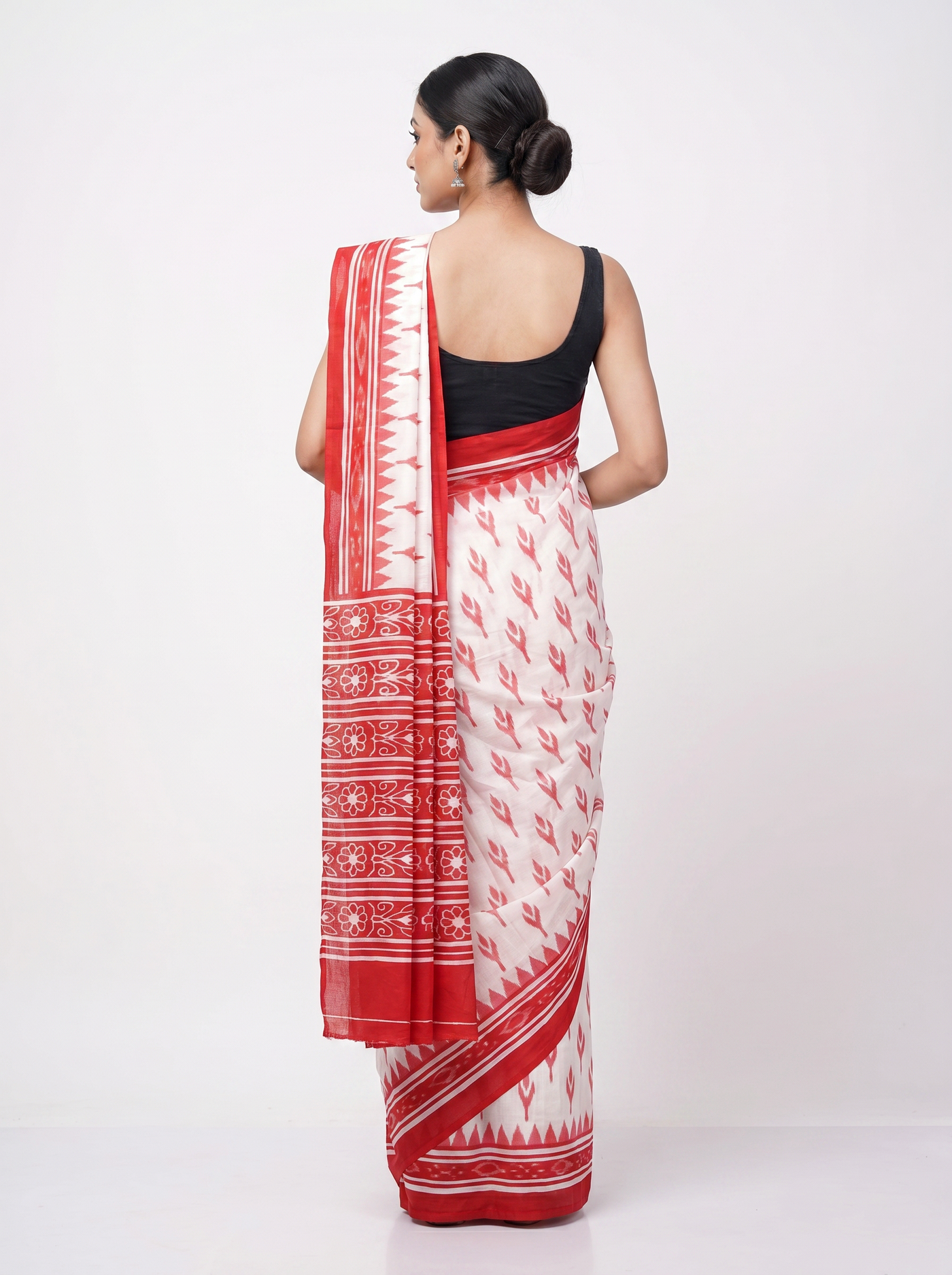 Pure Mulmul Cotton Saree | Deep Red Handblock Print | Summer & Office Wear | With Blouse image 3