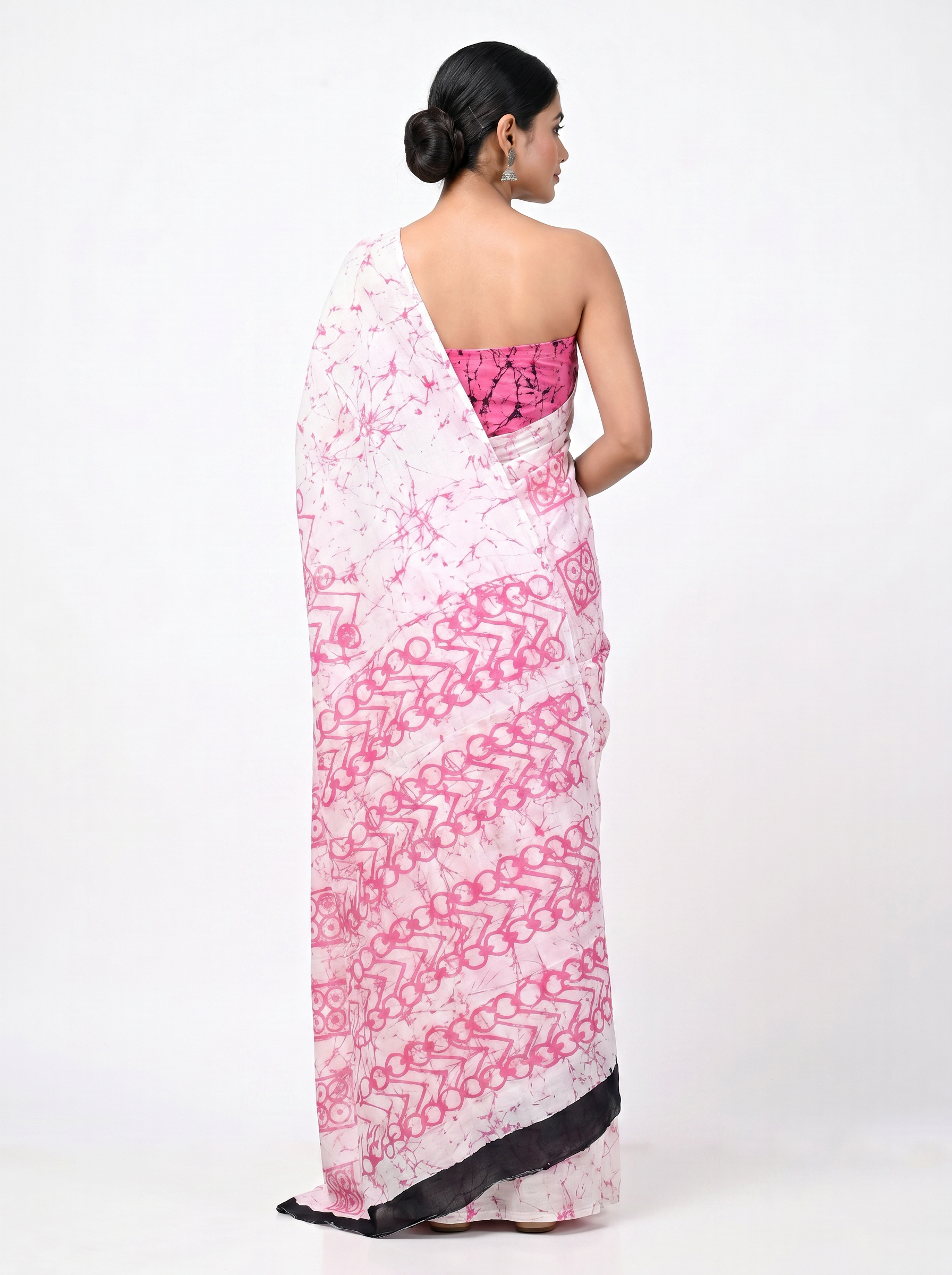 Pure Mulmul Cotton Saree | Deep Red + Dusty Pink + Beige Handblock Print | Summer & Office Wear | With Blouse image 3