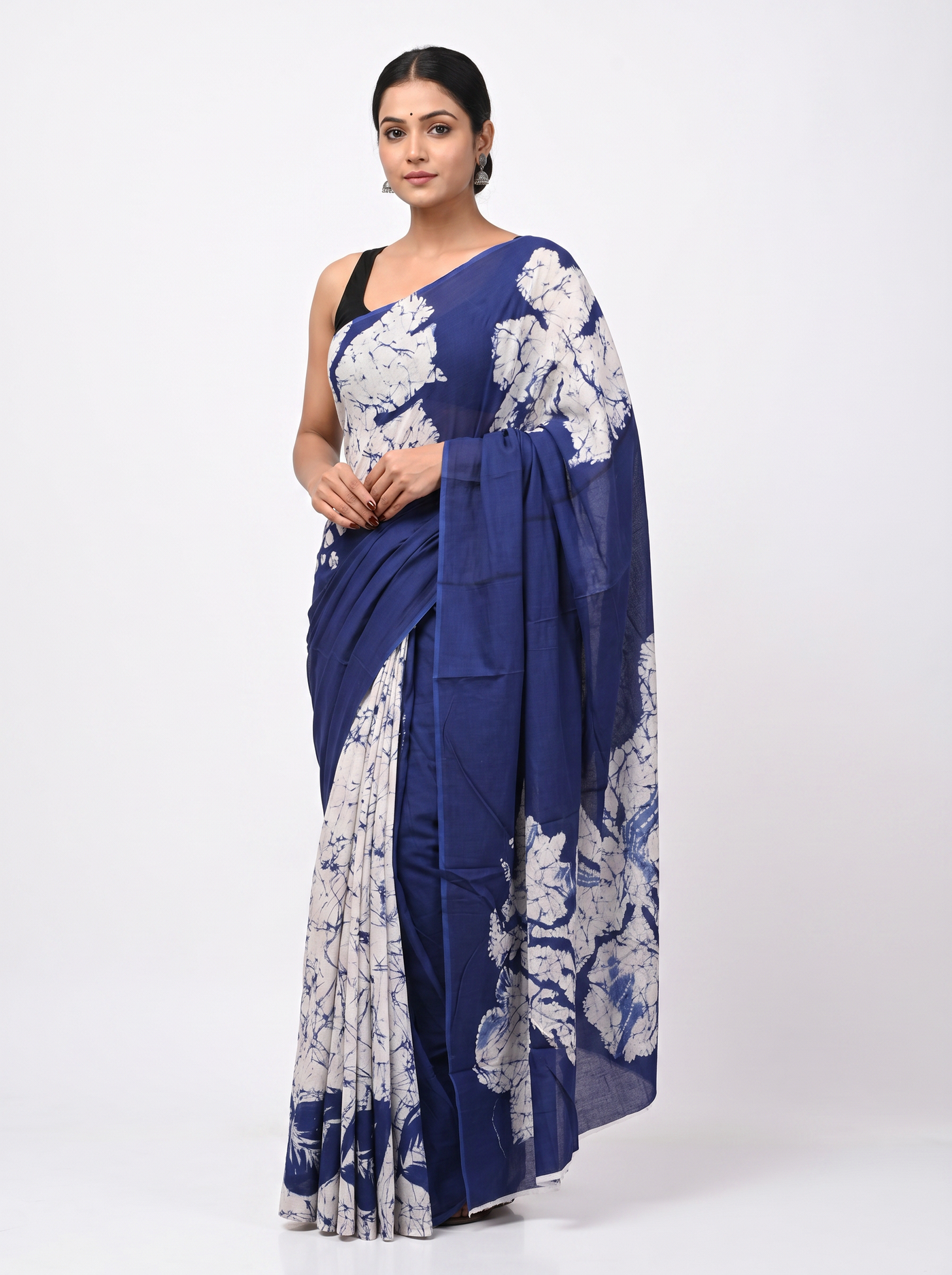 Ink Blue pure mulmul cotton saree with blouse