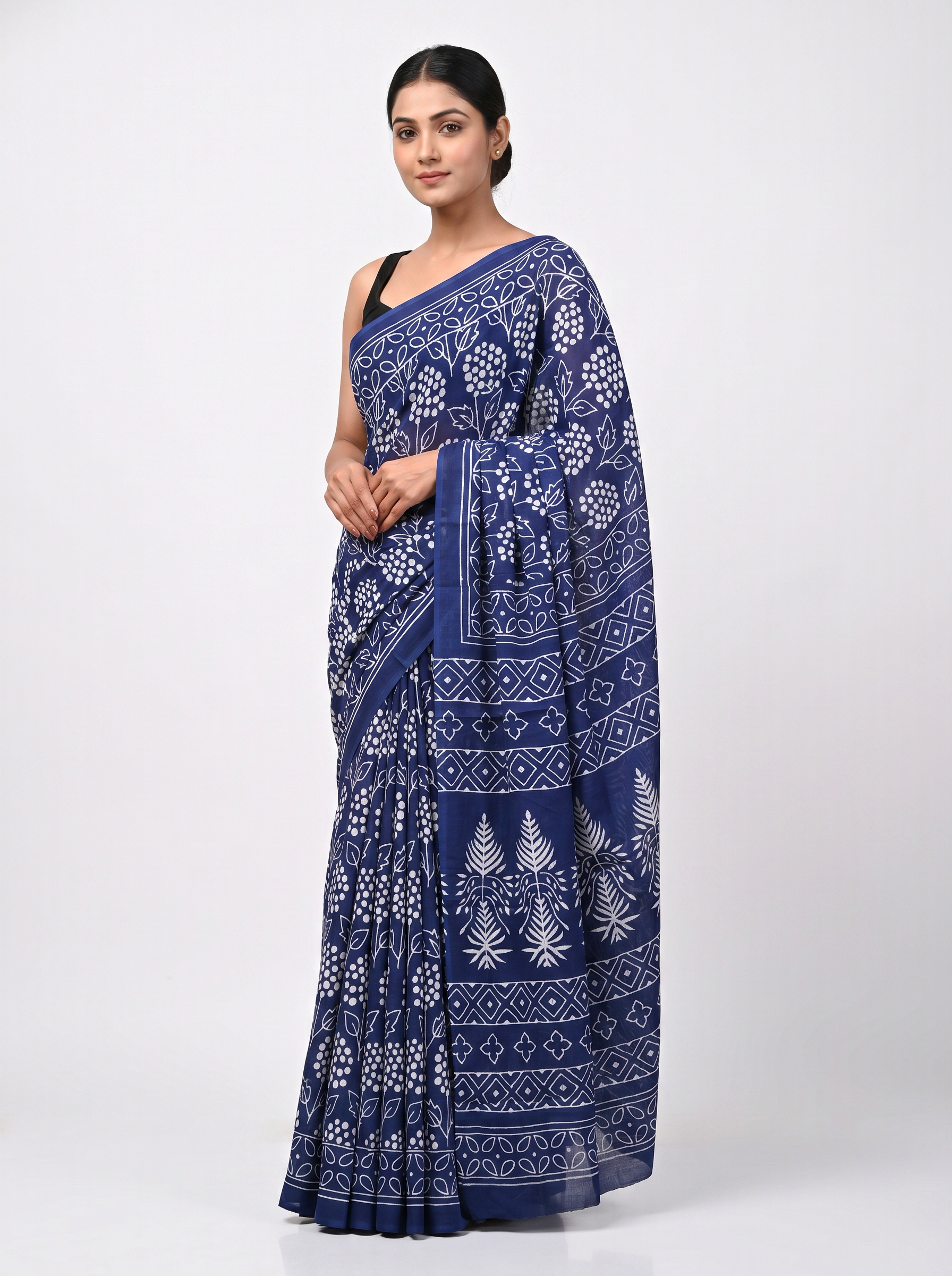 Ink Blue pure mulmul cotton saree with blouse