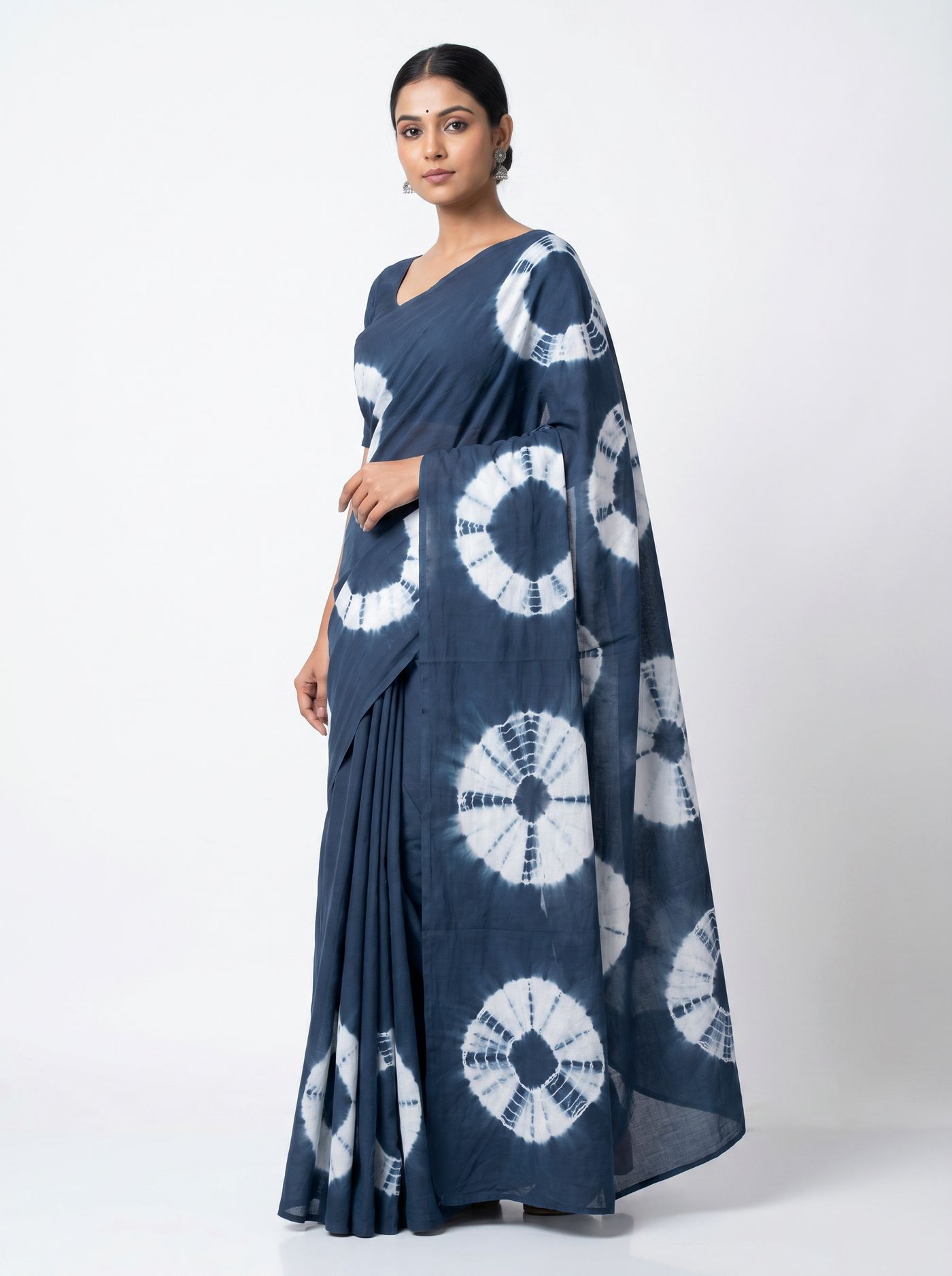 Ink Blue pure mulmul cotton saree with blouse