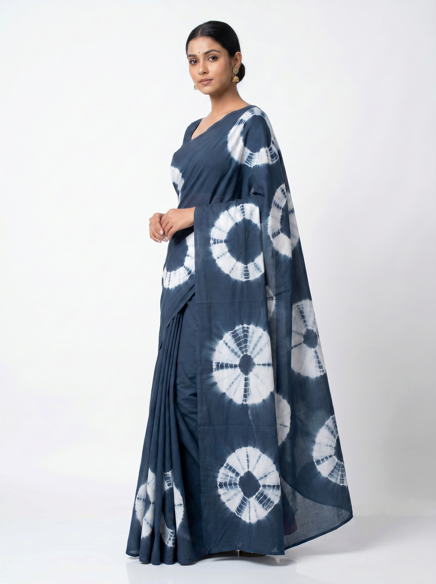 Pure Mulmul Cotton Saree | Ink Blue Handblock Print | Summer & Office Wear | With Blouse | Design 4 image 2