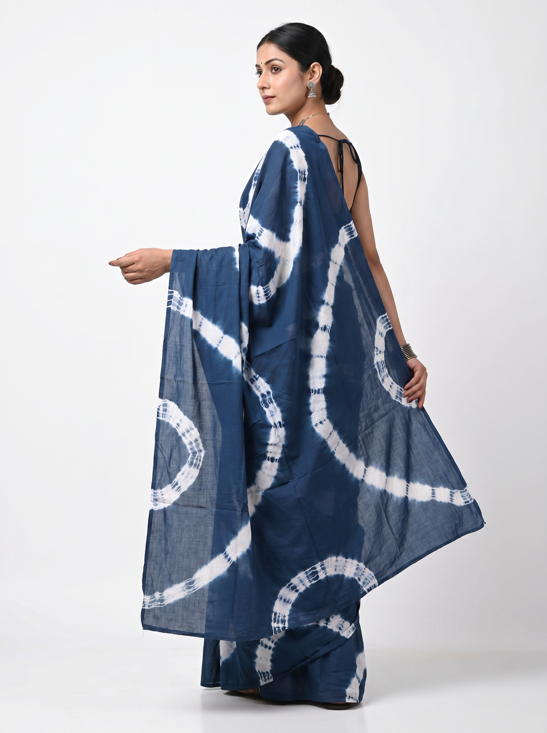 Pure Mulmul Cotton Saree | Ink Blue Handblock Print | Summer & Office Wear | With Blouse | Design 4 image 4