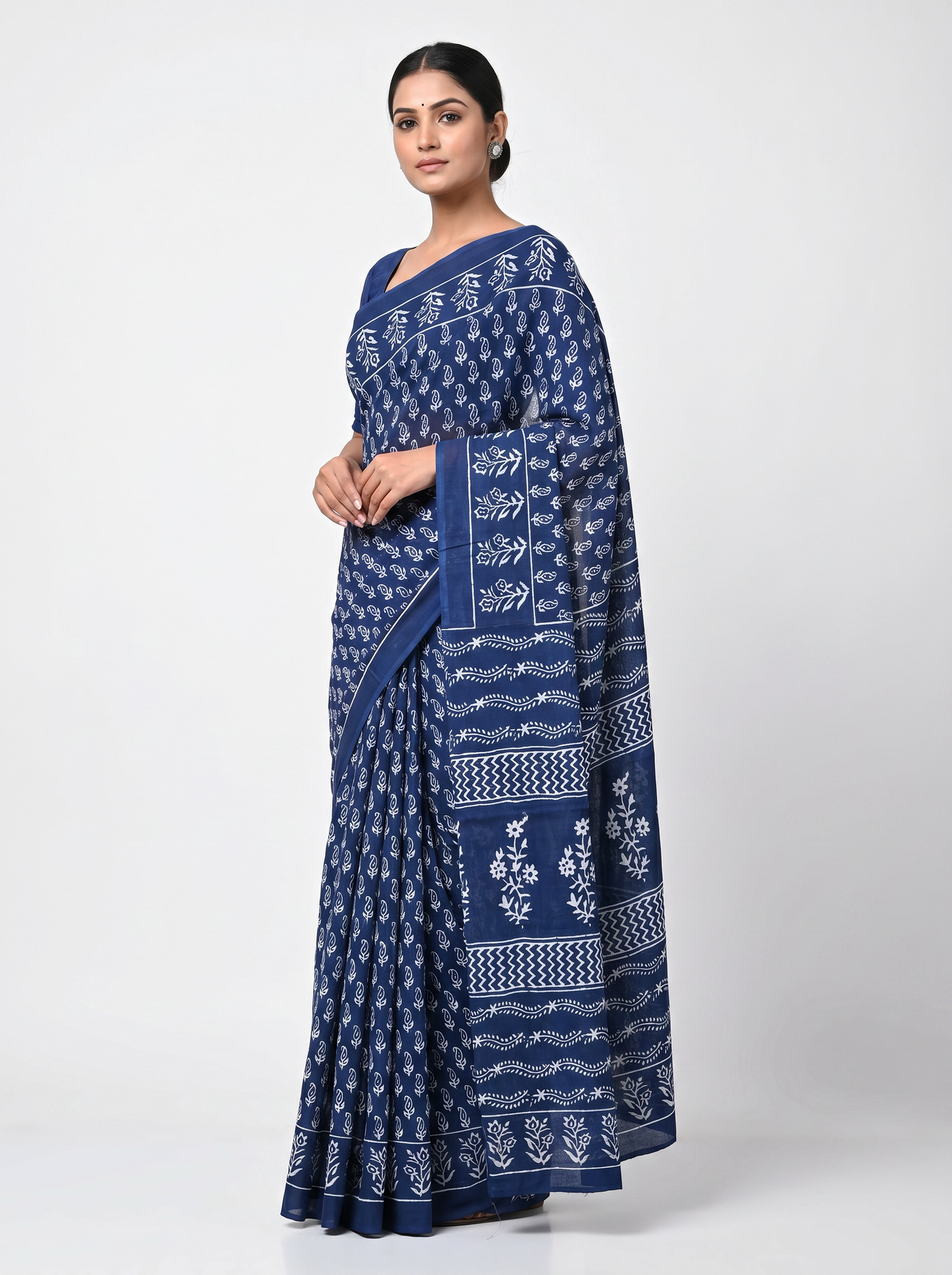Ink Blue pure mulmul cotton saree with blouse