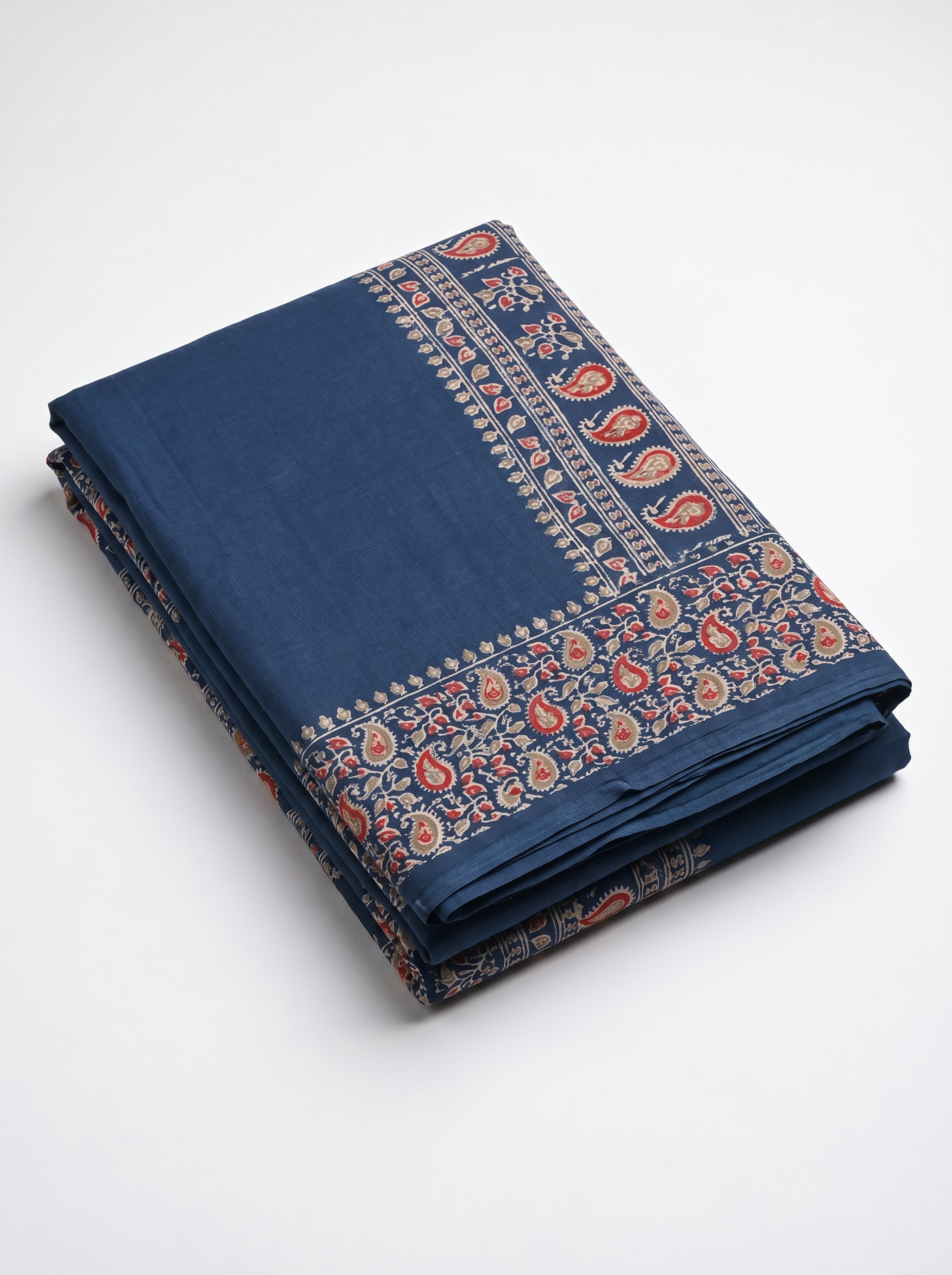 Pure Mulmul Cotton Saree | Ink Blue + Grey Handblock Print | Summer & Office Wear | With Blouse image 5